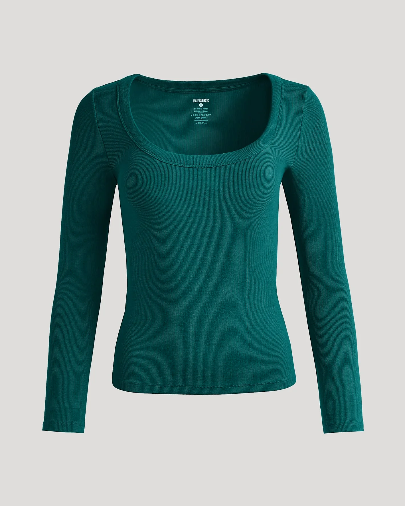 Womens Deep Emerald Ribbed Long Sleeve Scoop Neck Tee - Image 2