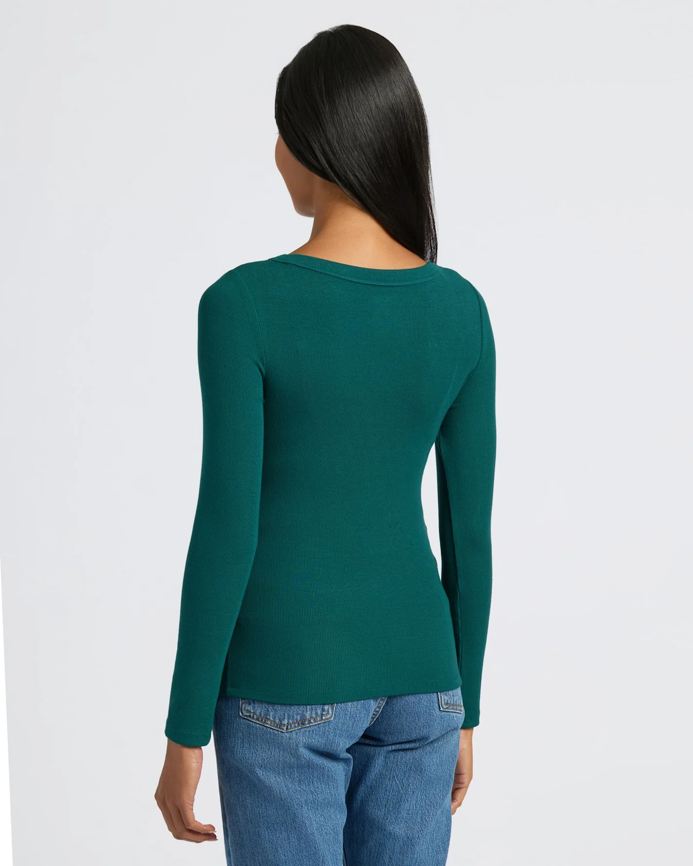 Womens Deep Emerald Ribbed Long Sleeve Scoop Neck Tee - Image 4