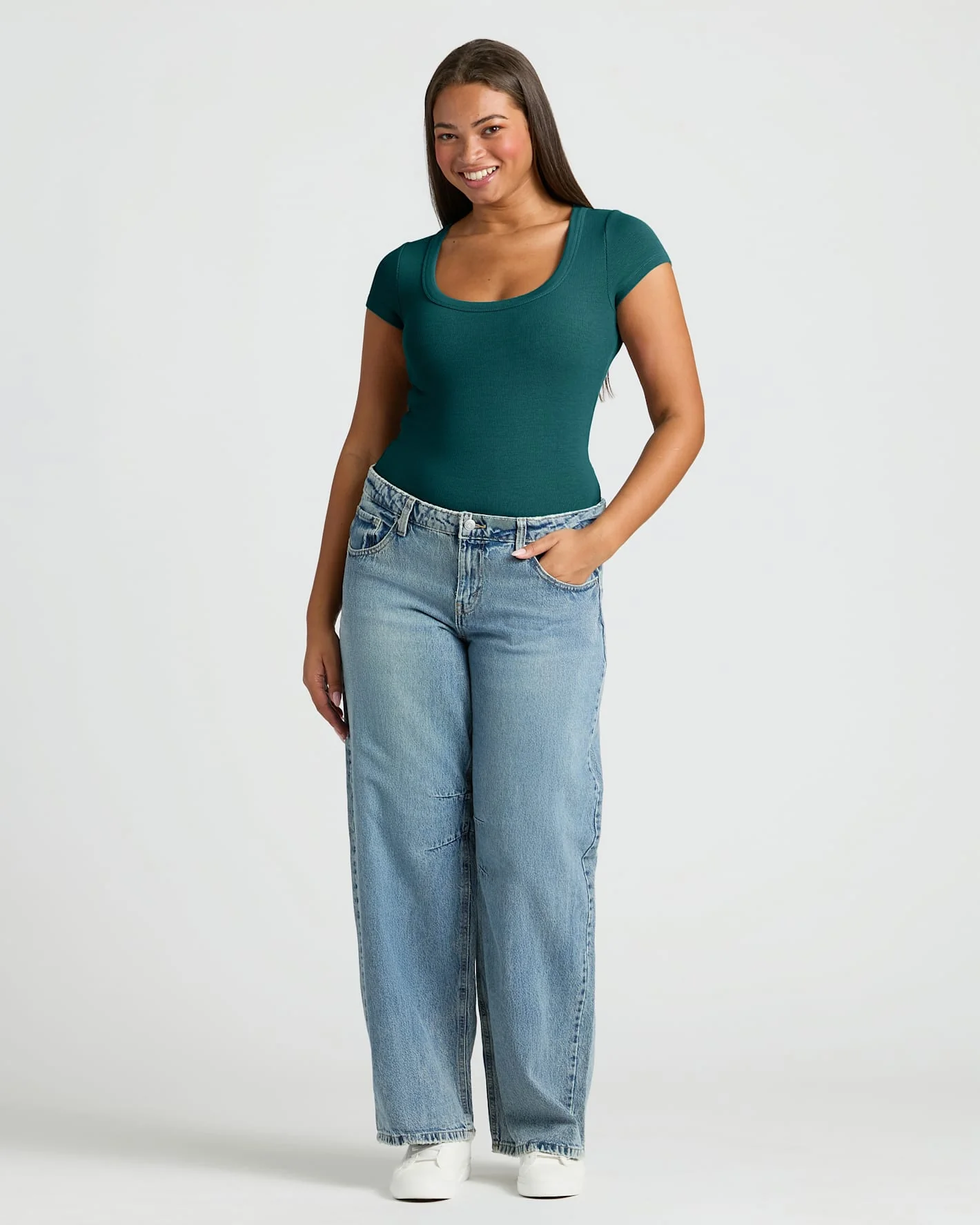 Womens Deep Emerald Ribbed U-Neck Tee - Image 3