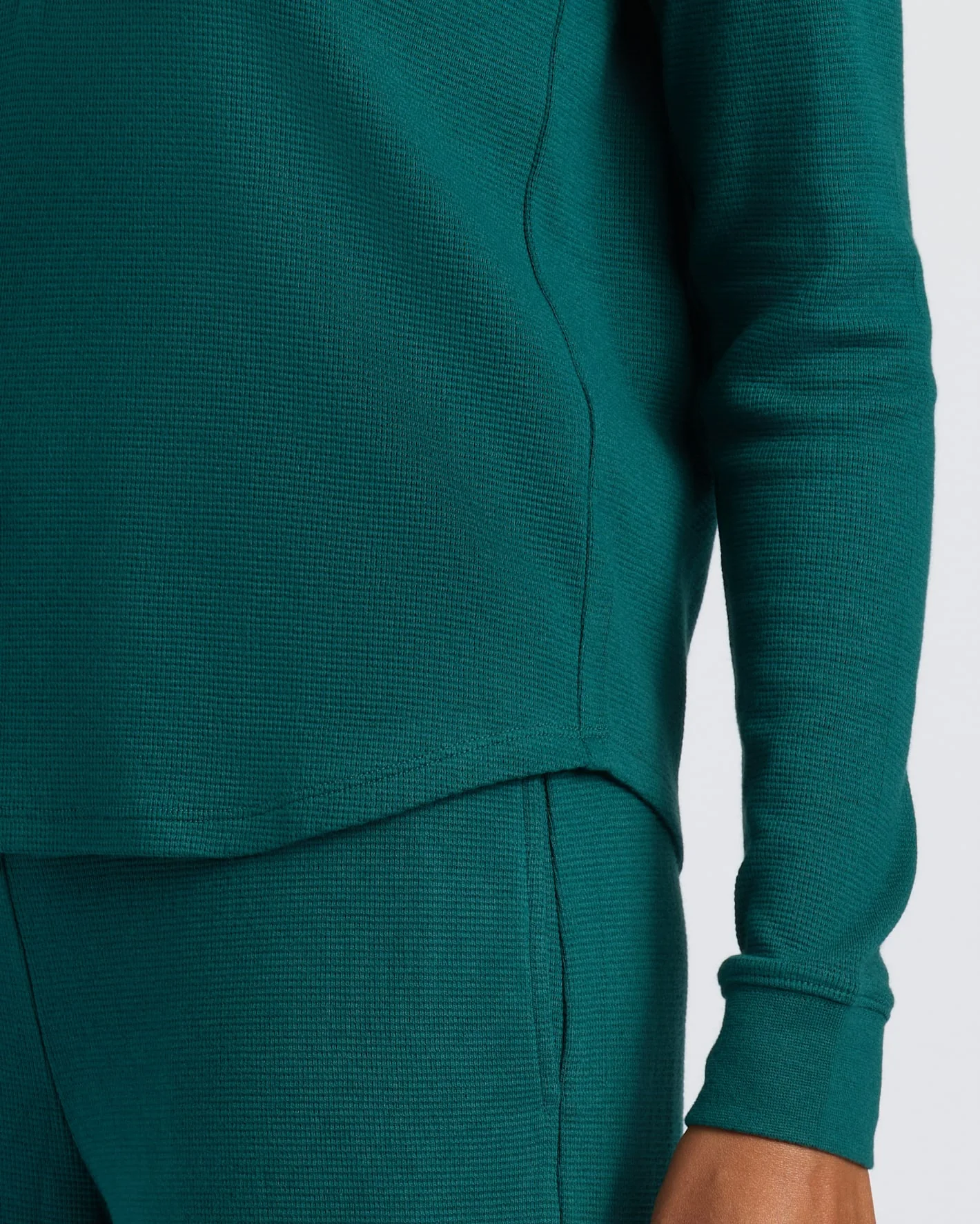 Womens Deep Emerald Waffle Long Sleeve Boxy Henley - Image 7