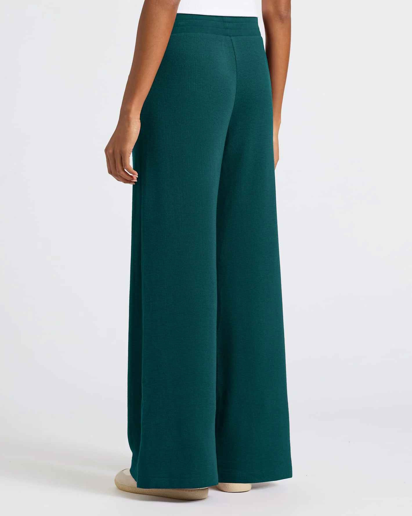 Womens Deep Emerald Waffle Wide Leg Pants - Image 4