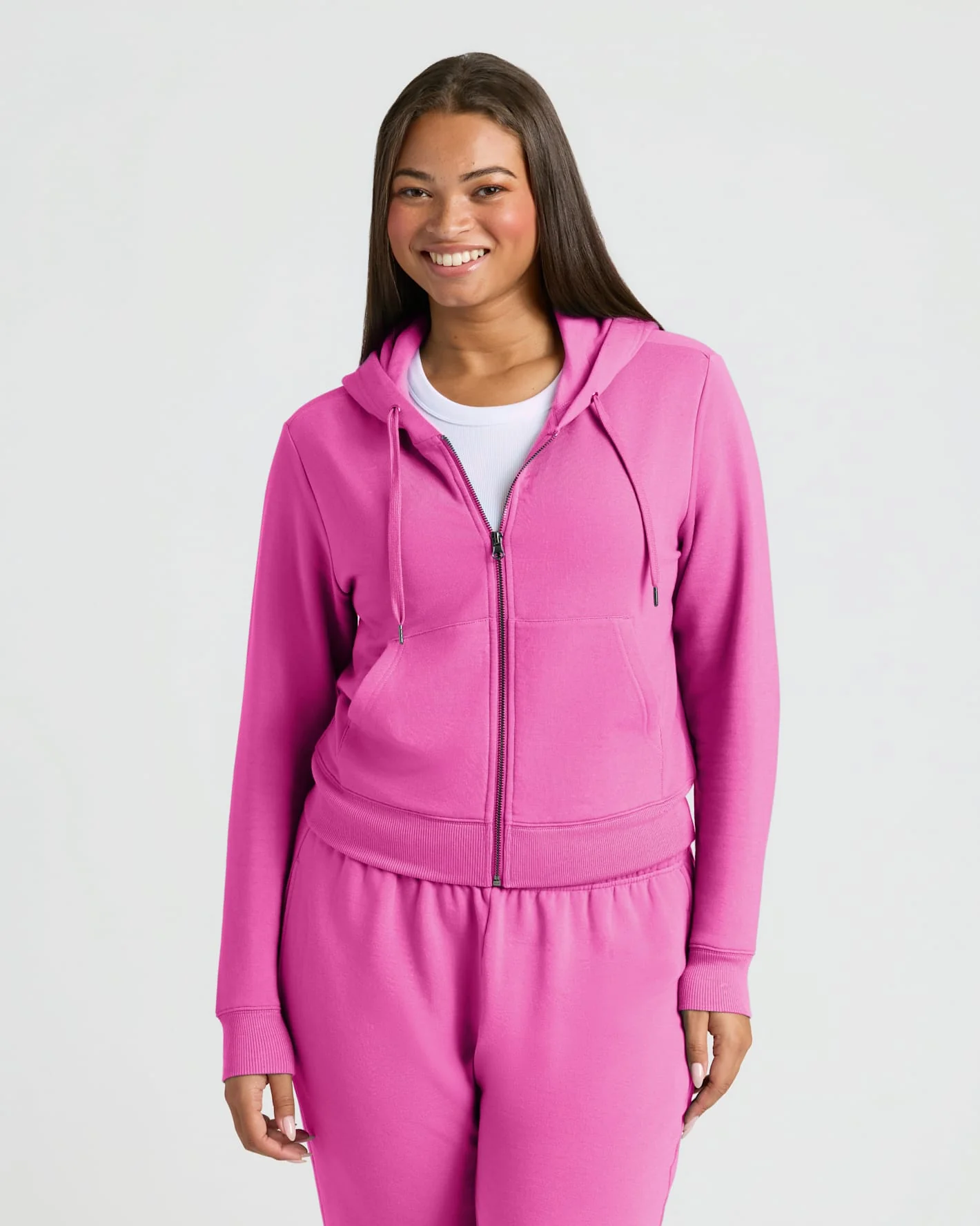 Womens Electric Fuchsia Crop Zip Hoodie & Relaxed Jogger 2-Pack - Image 3