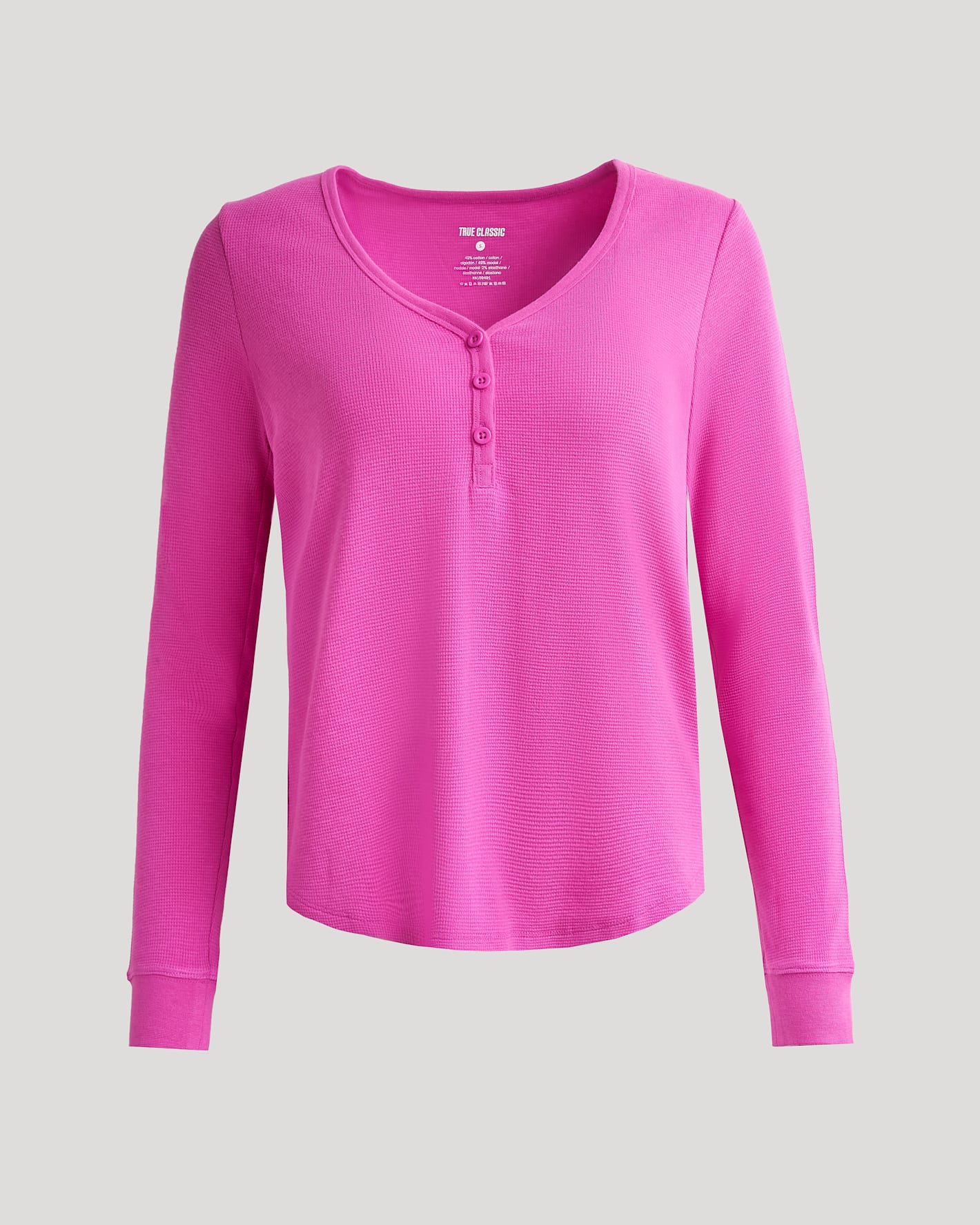 Womens Electric Fuchsia Waffle Long Sleeve Boxy Henley - Image 2