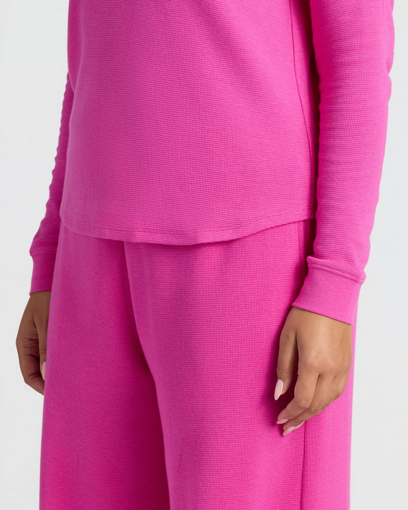Womens Electric Fuchsia Waffle Long Sleeve Boxy Henley - Image 6