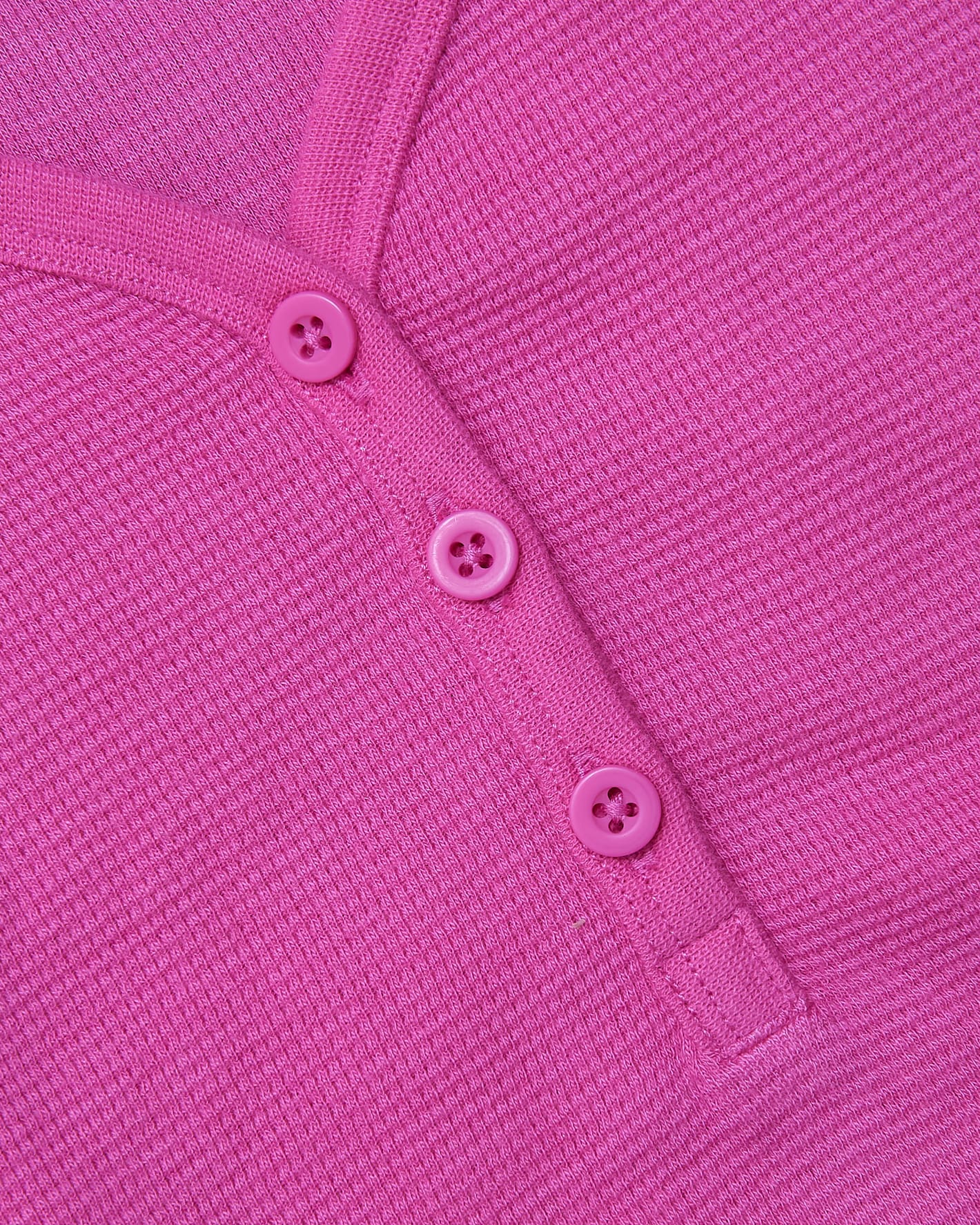 Womens Electric Fuchsia Waffle Long Sleeve Boxy Henley - Image 7