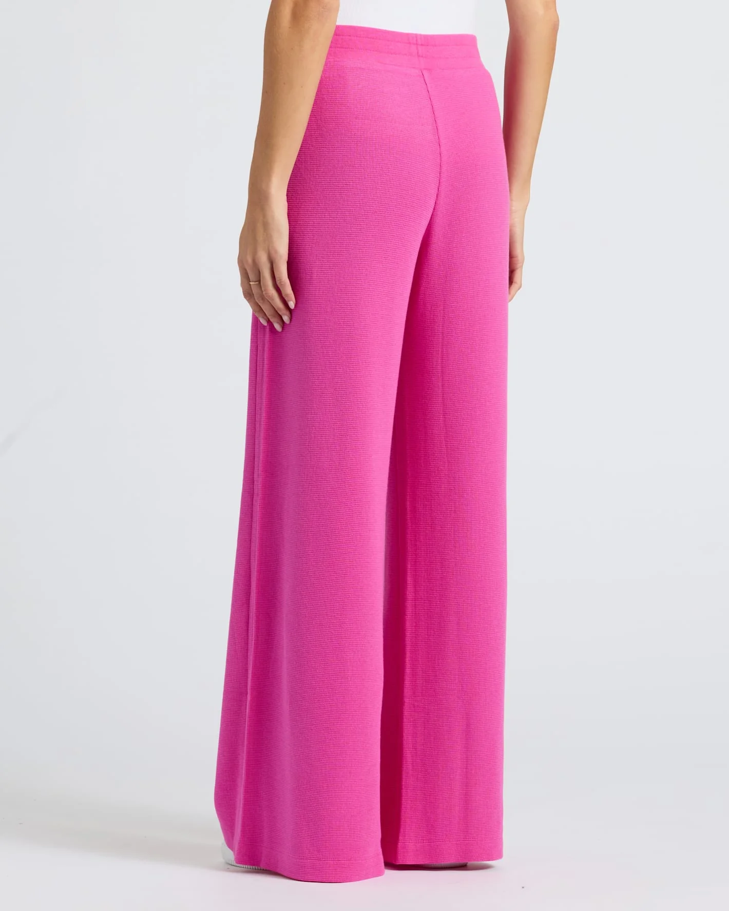 Womens Electric Fuchsia Waffle Wide Leg Pants - Image 4