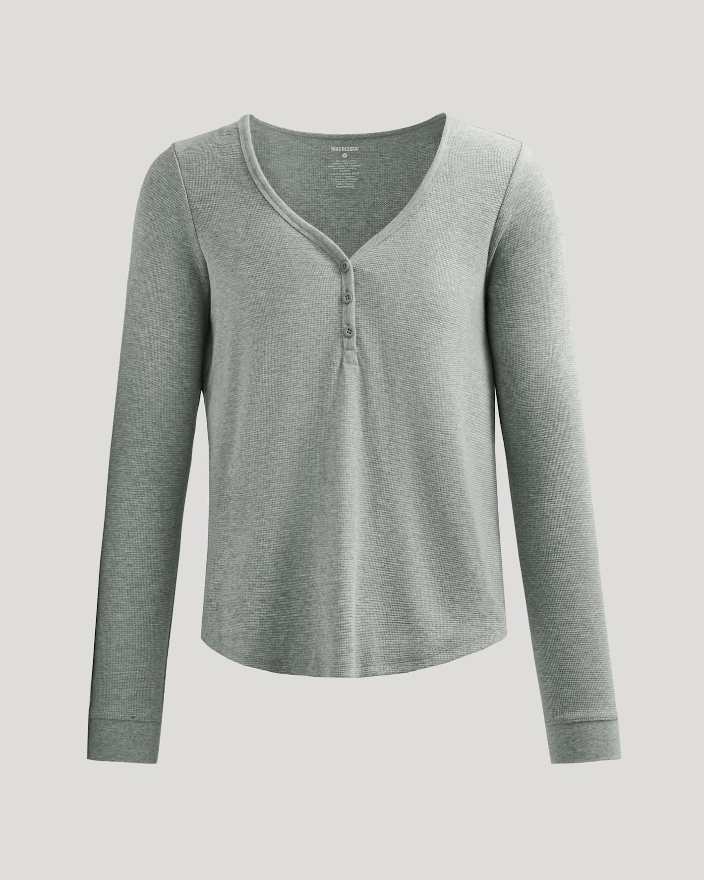 Womens Heather Gray Waffle Long Sleeve Boxy Henley - Image 2