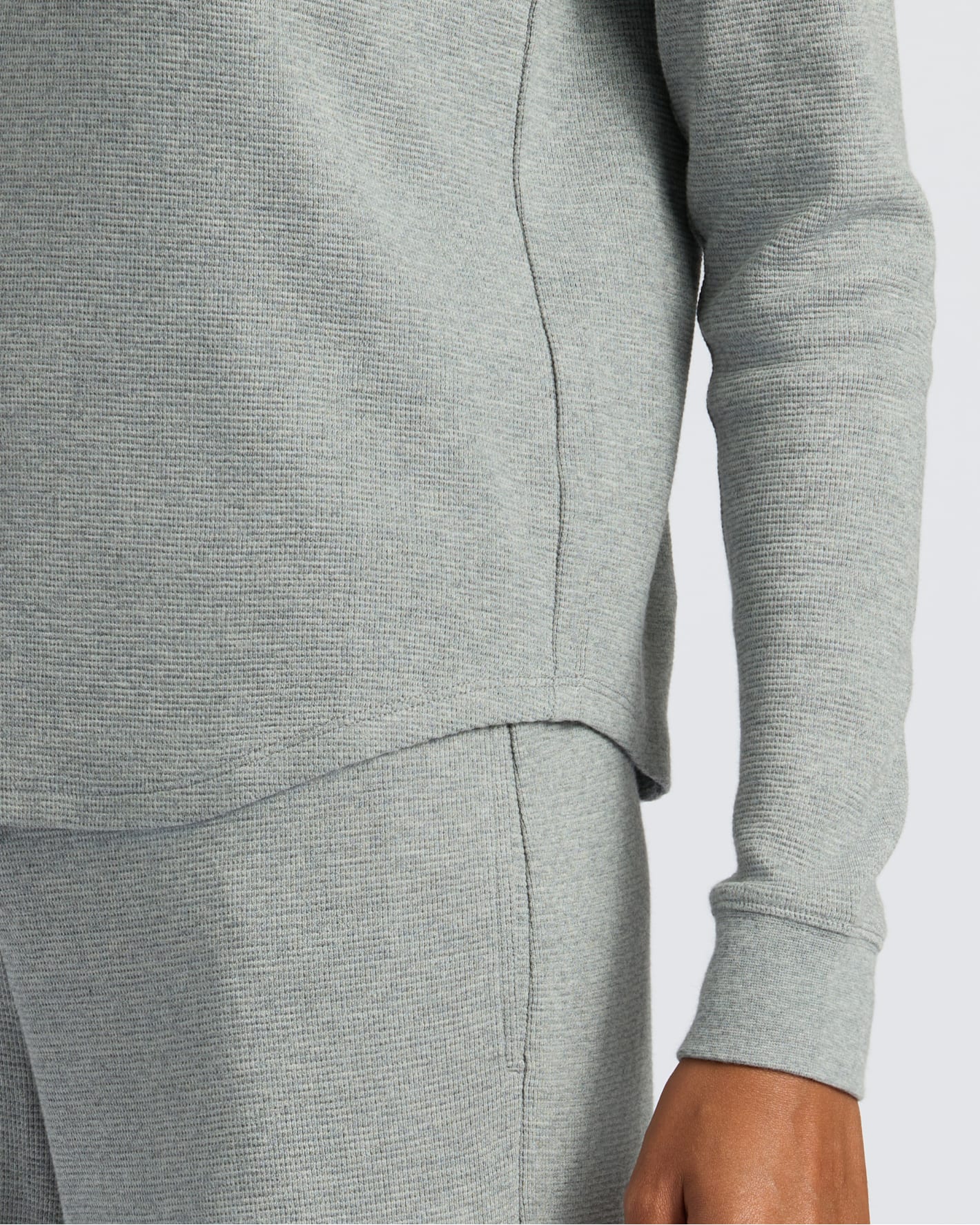Womens Heather Gray Waffle Long Sleeve Boxy Henley - Image 7