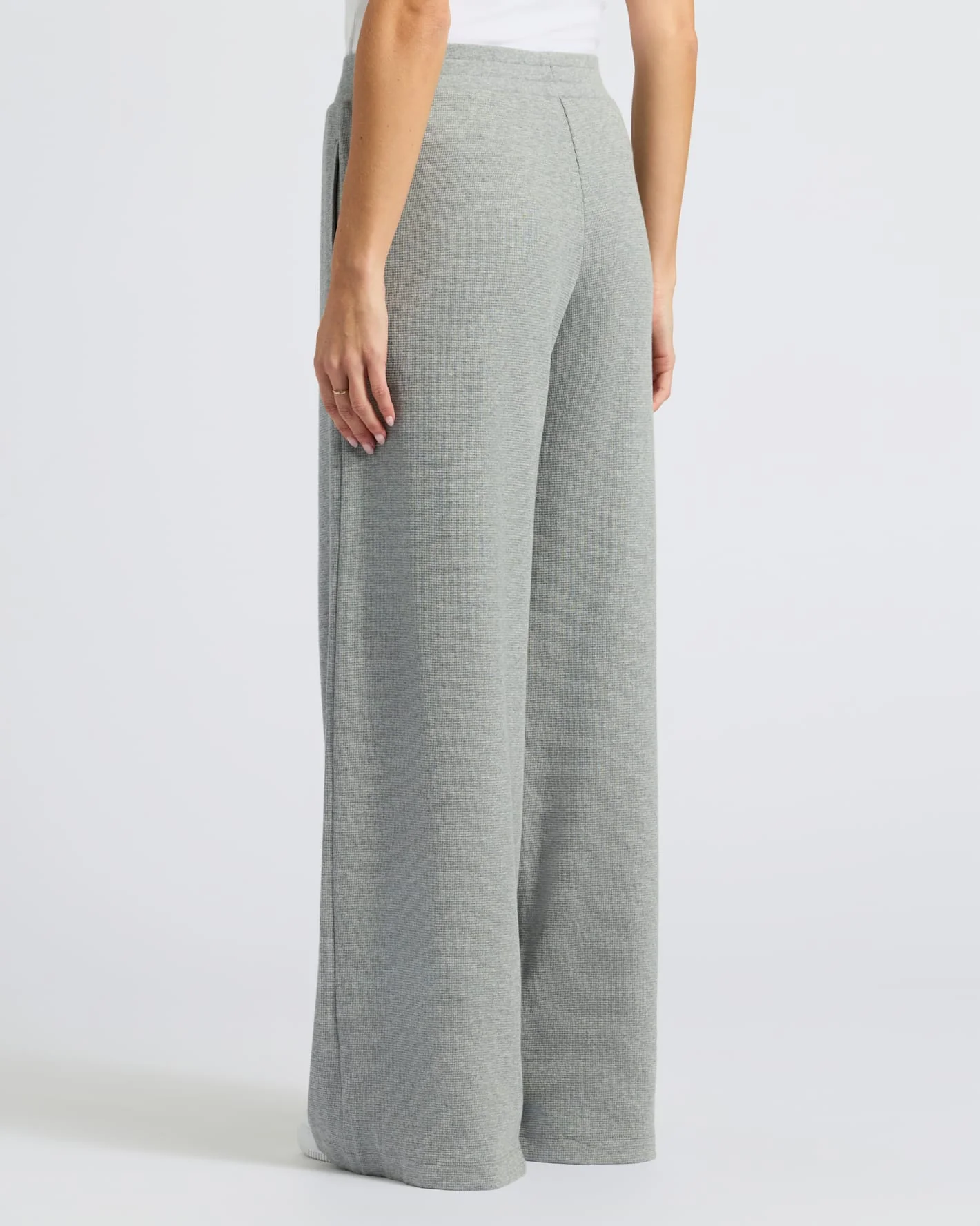 Womens Heather Gray Waffle Wide Leg Pants - Image 3