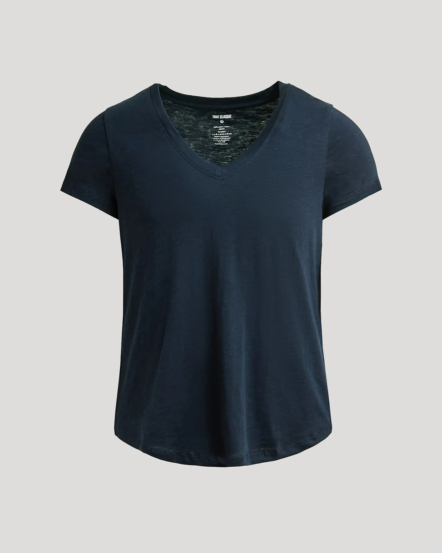 Womens Navy Relaxed Slub V-Neck Tee - Image 2