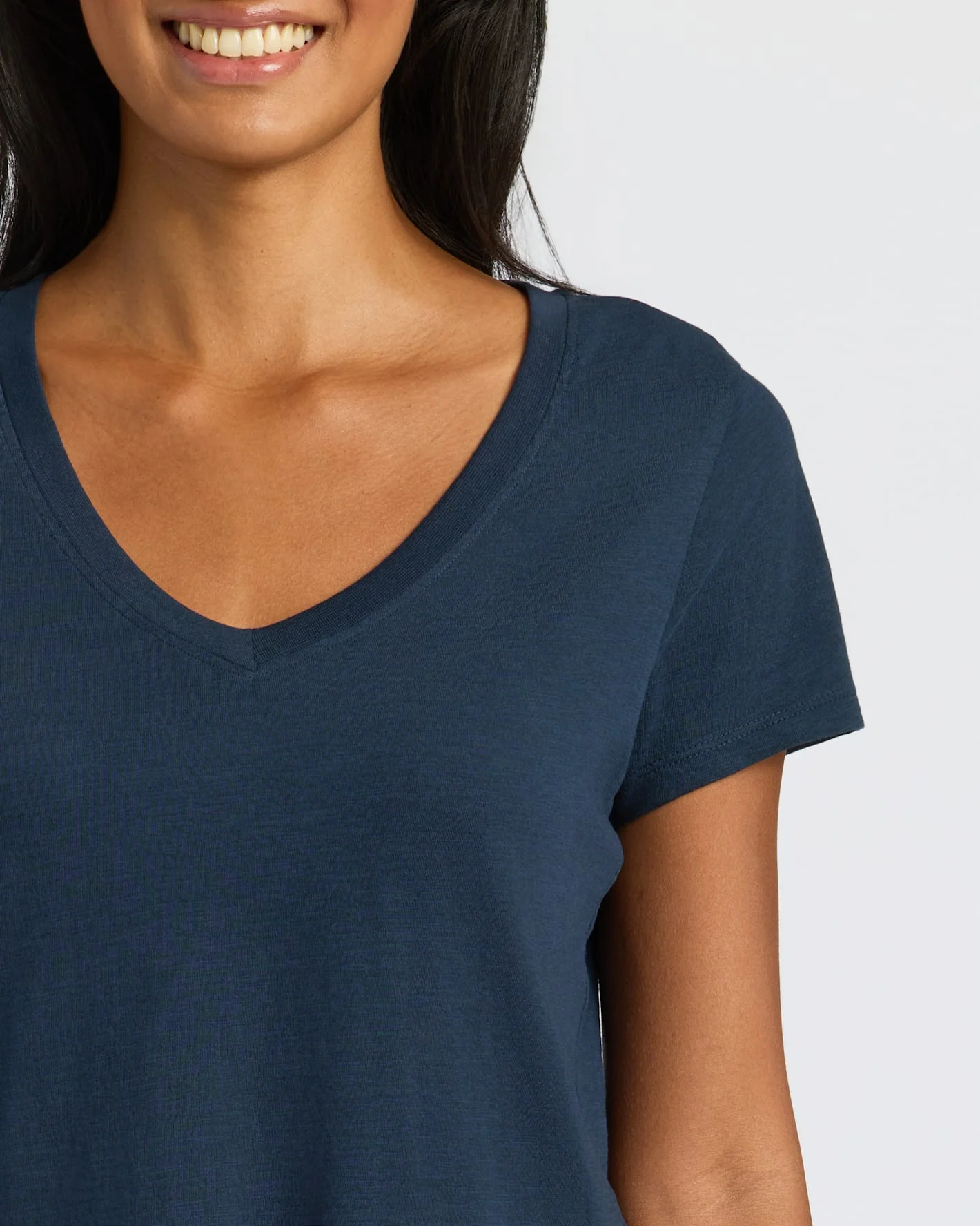 Womens Navy Relaxed Slub V-Neck Tee - Image 5