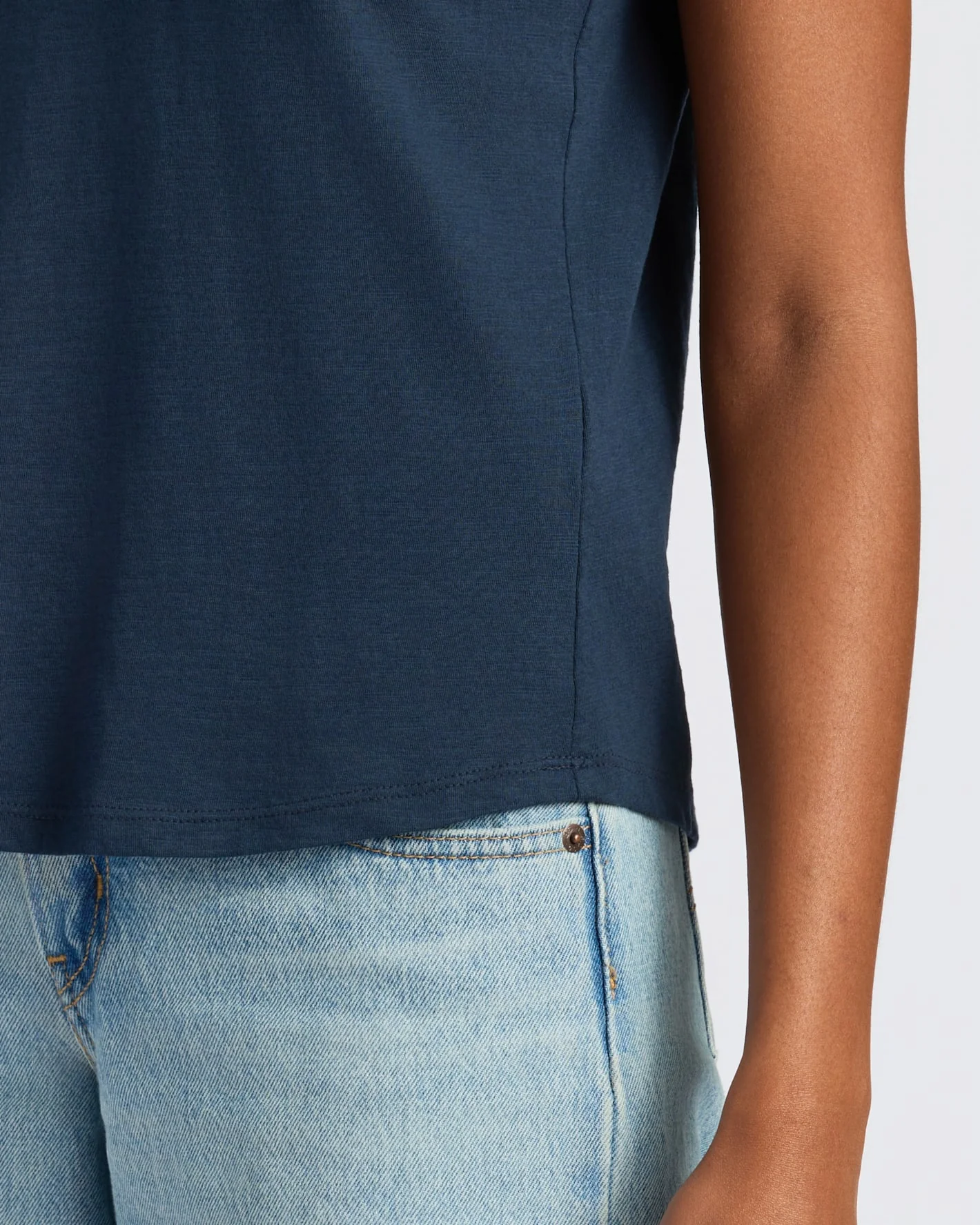 Womens Navy Relaxed Slub V-Neck Tee - Image 7