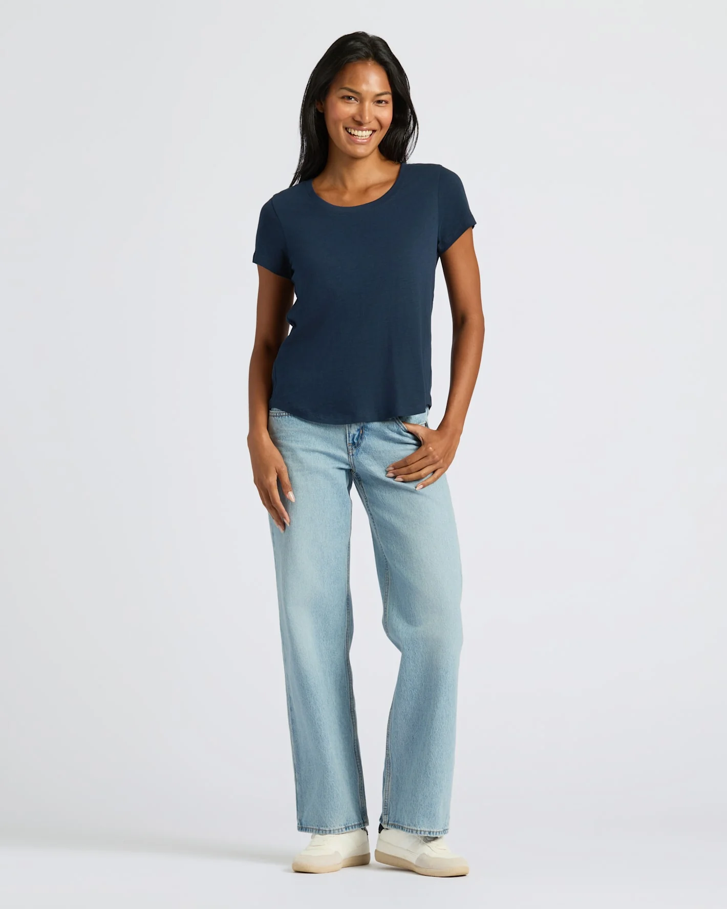 Womens Navy Slub Scoop Neck Tee - Image 3