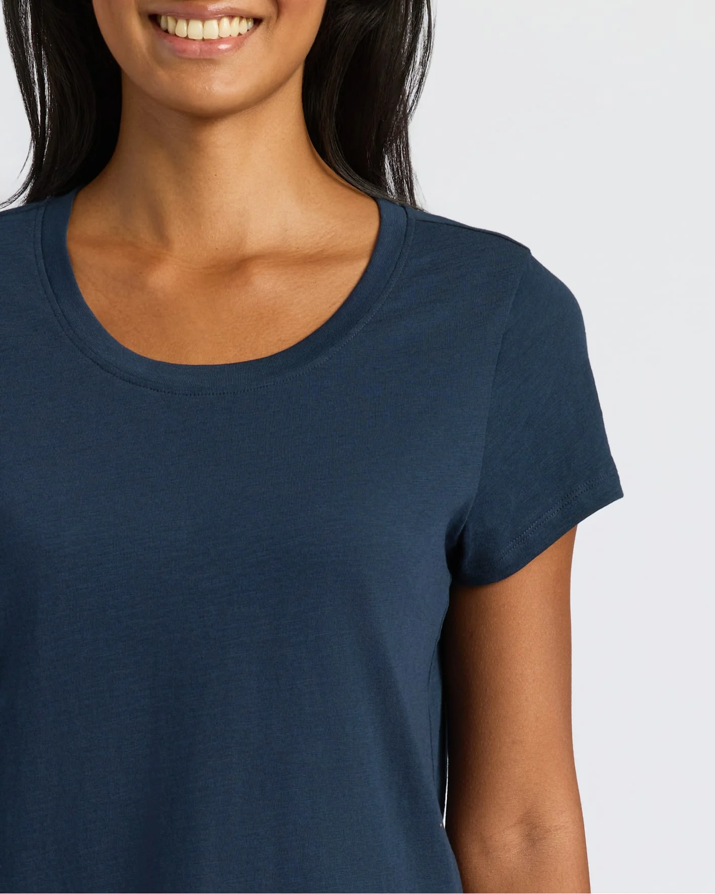 Womens Navy Slub Scoop Neck Tee - Image 5