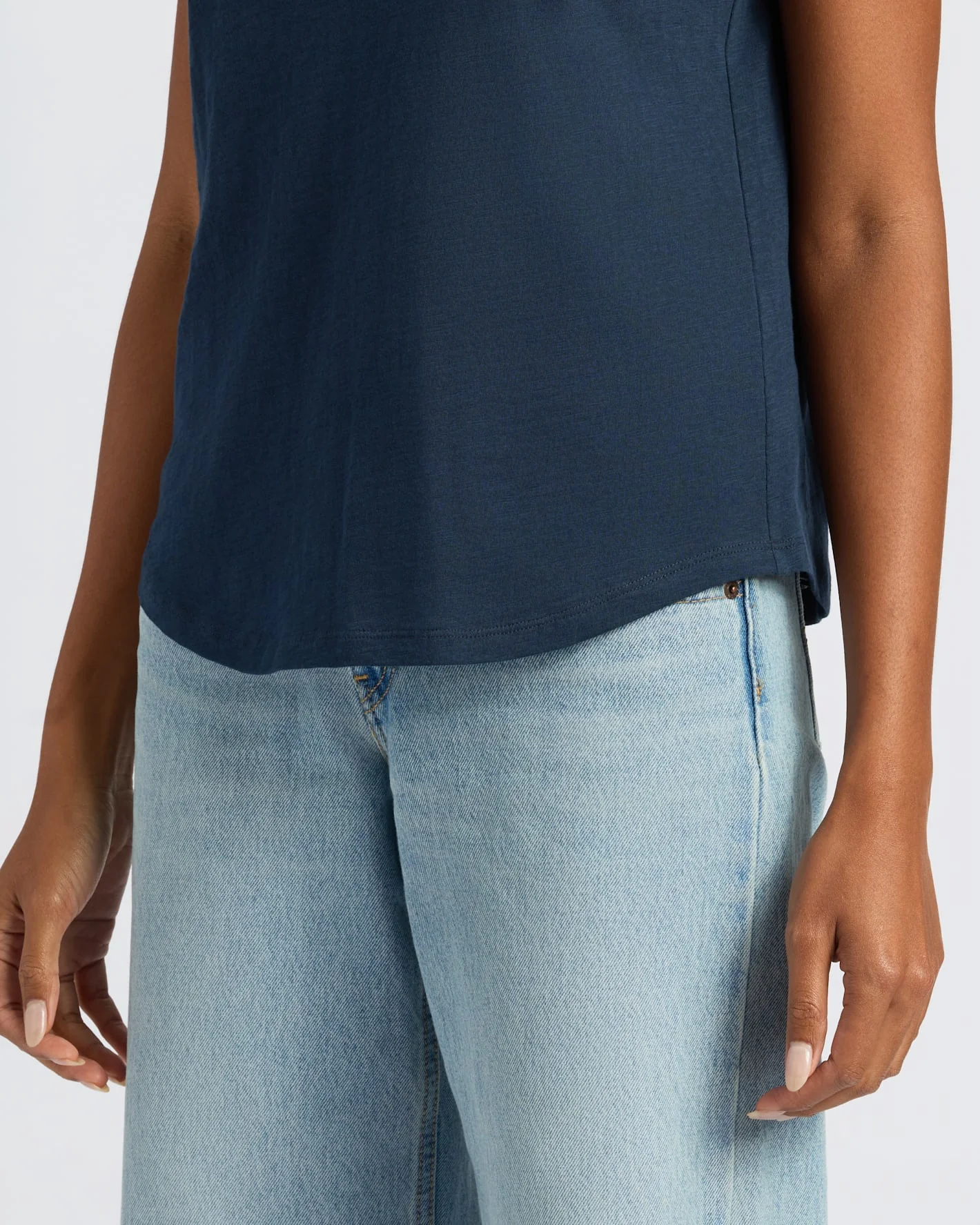 Womens Navy Slub Scoop Neck Tee - Image 7
