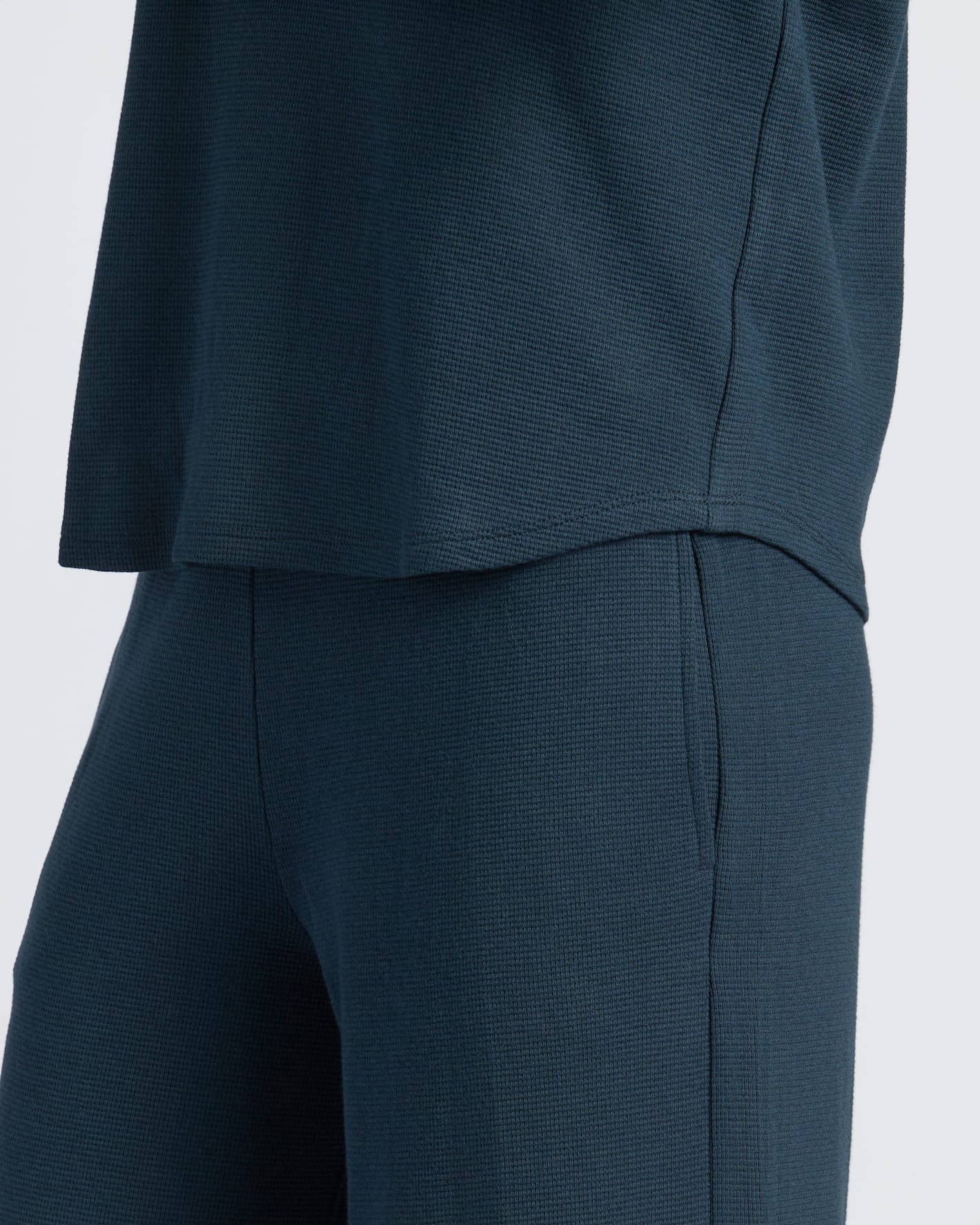 Womens Navy Waffle Long Sleeve Boxy Henley - Image 6