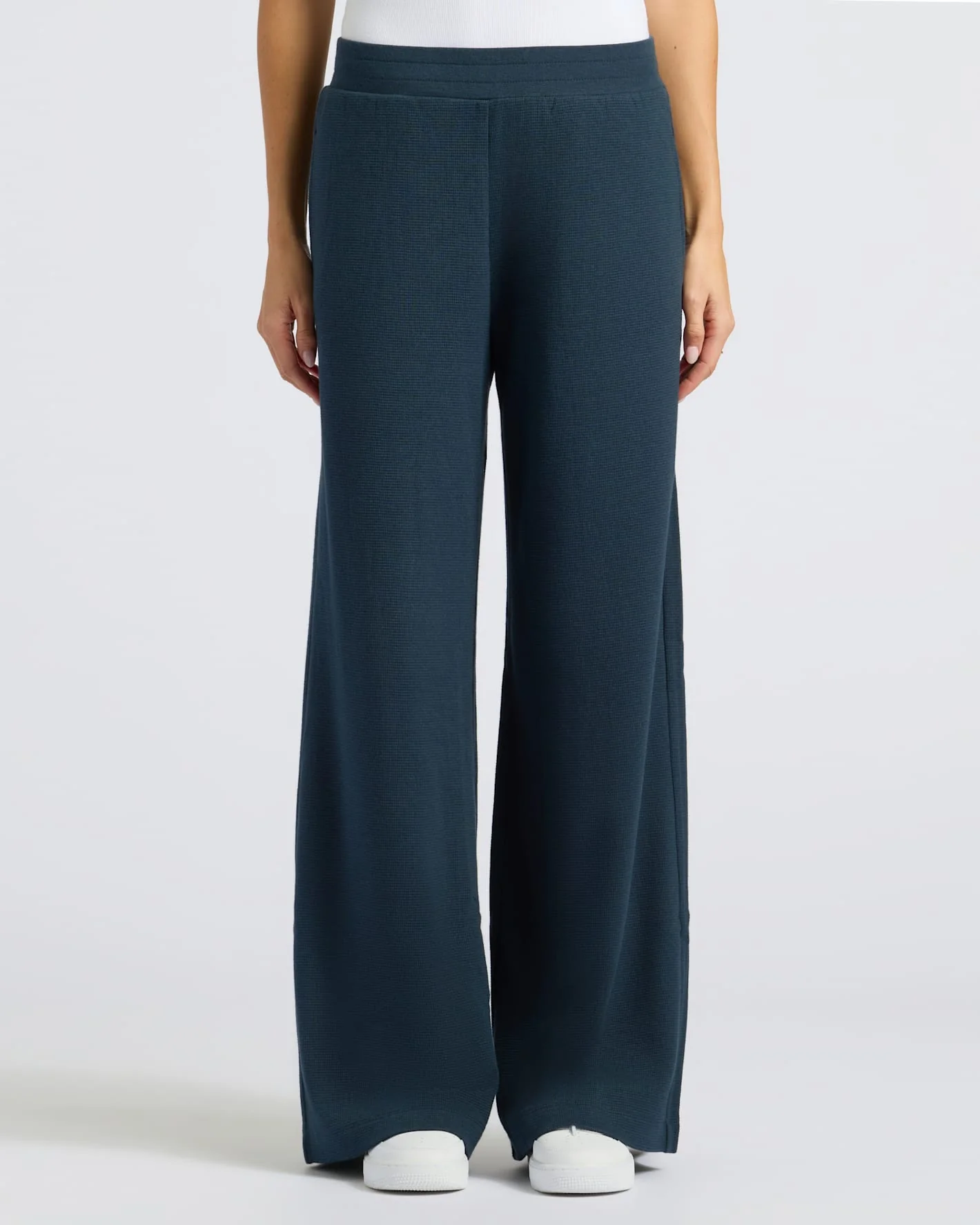 Womens Navy Waffle Wide Leg Pants