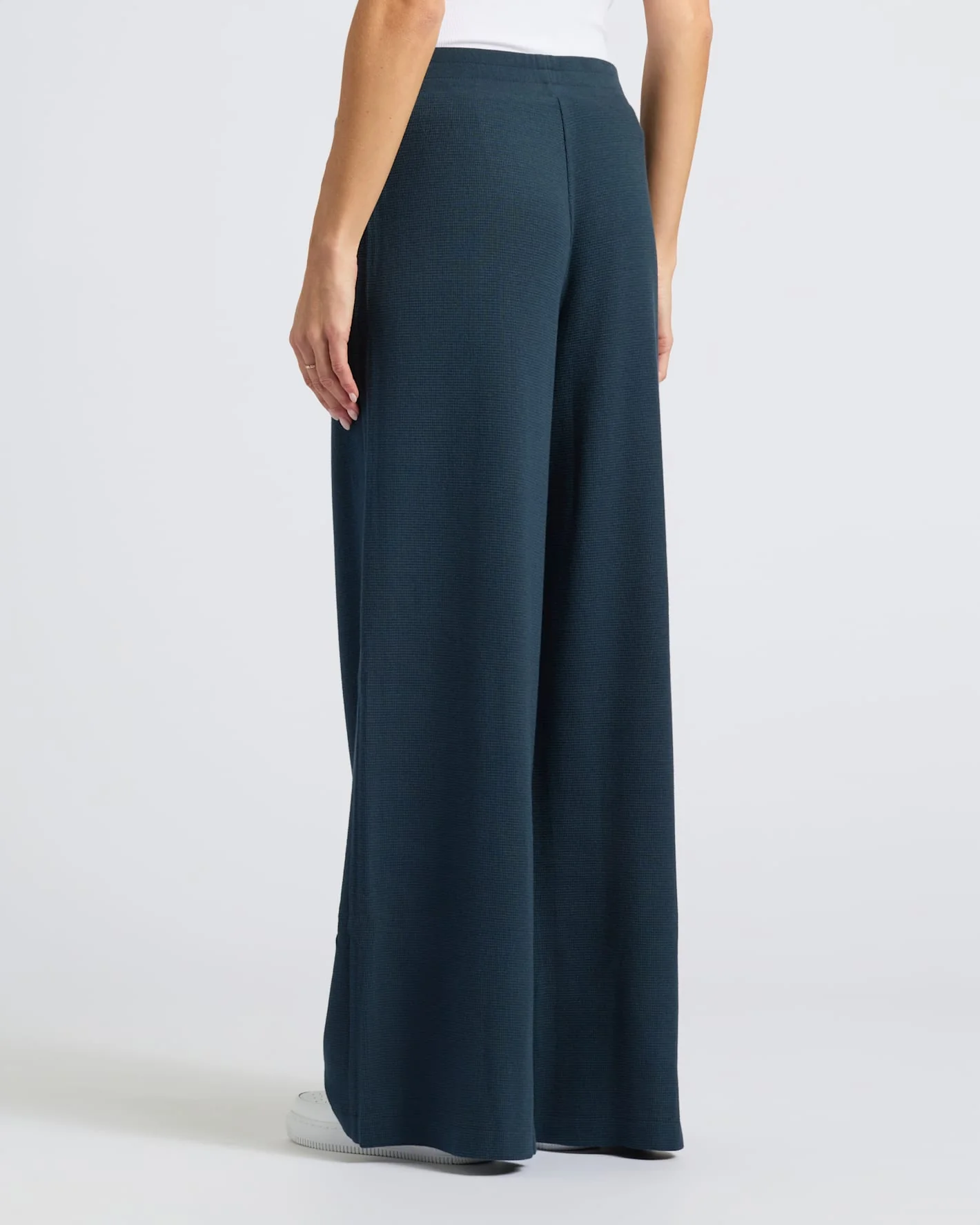 Womens Navy Waffle Wide Leg Pants - Image 4