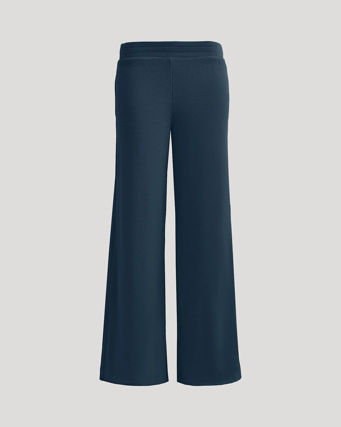 Womens Navy Waffle Wide Leg Pants - Image 2