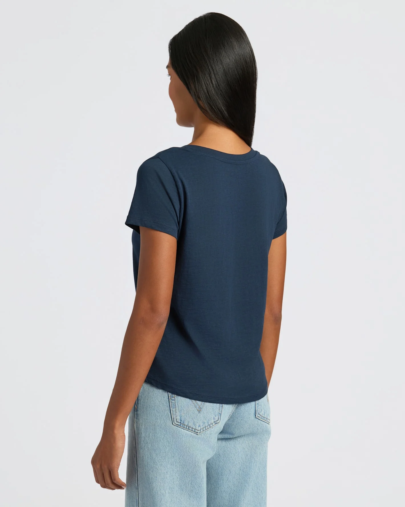 Womens Navy & White Relaxed Slub V-Neck Tee 4-Pack - Image 4