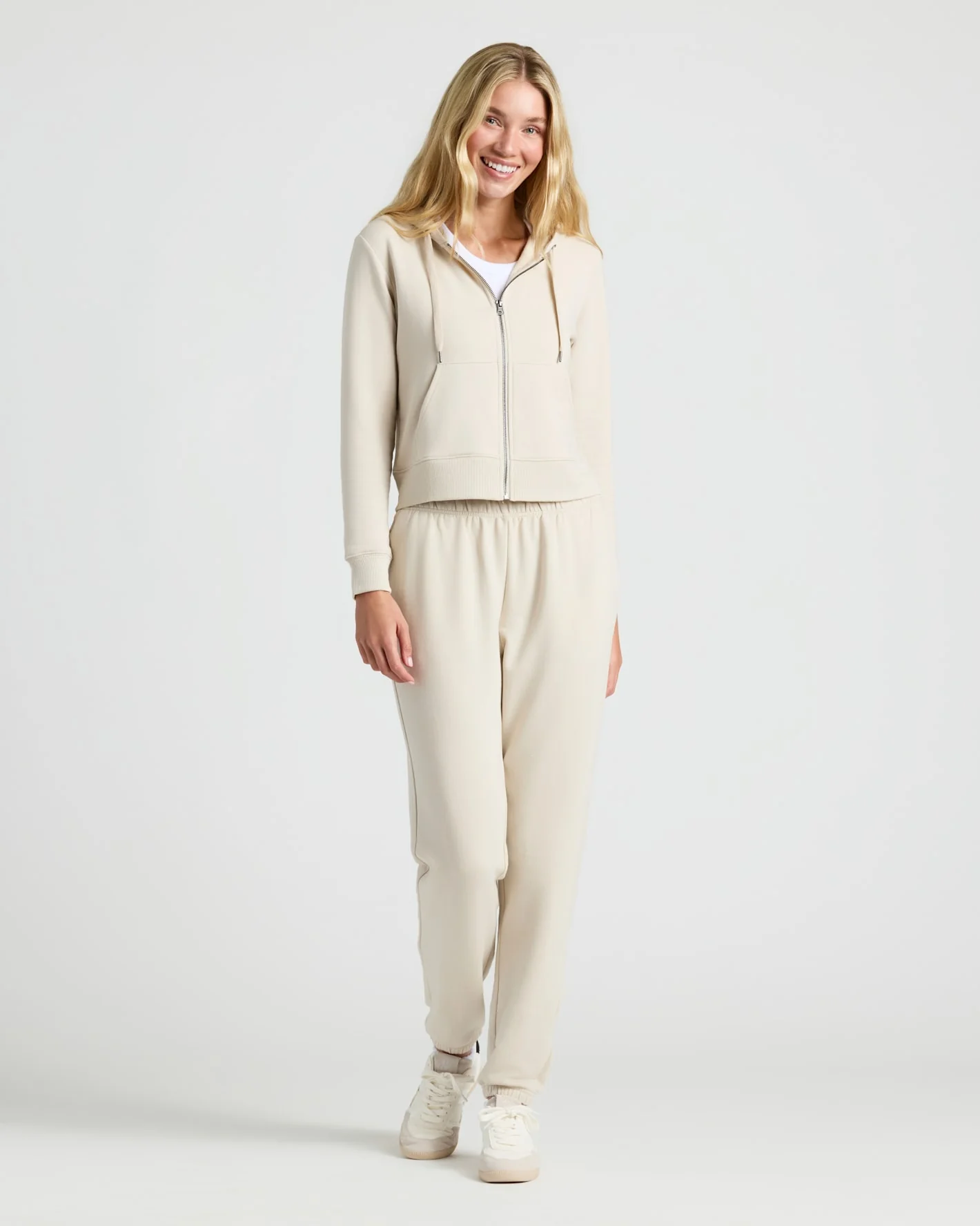 Womens Oatmeal Crop Zip Hoodie - Image 3