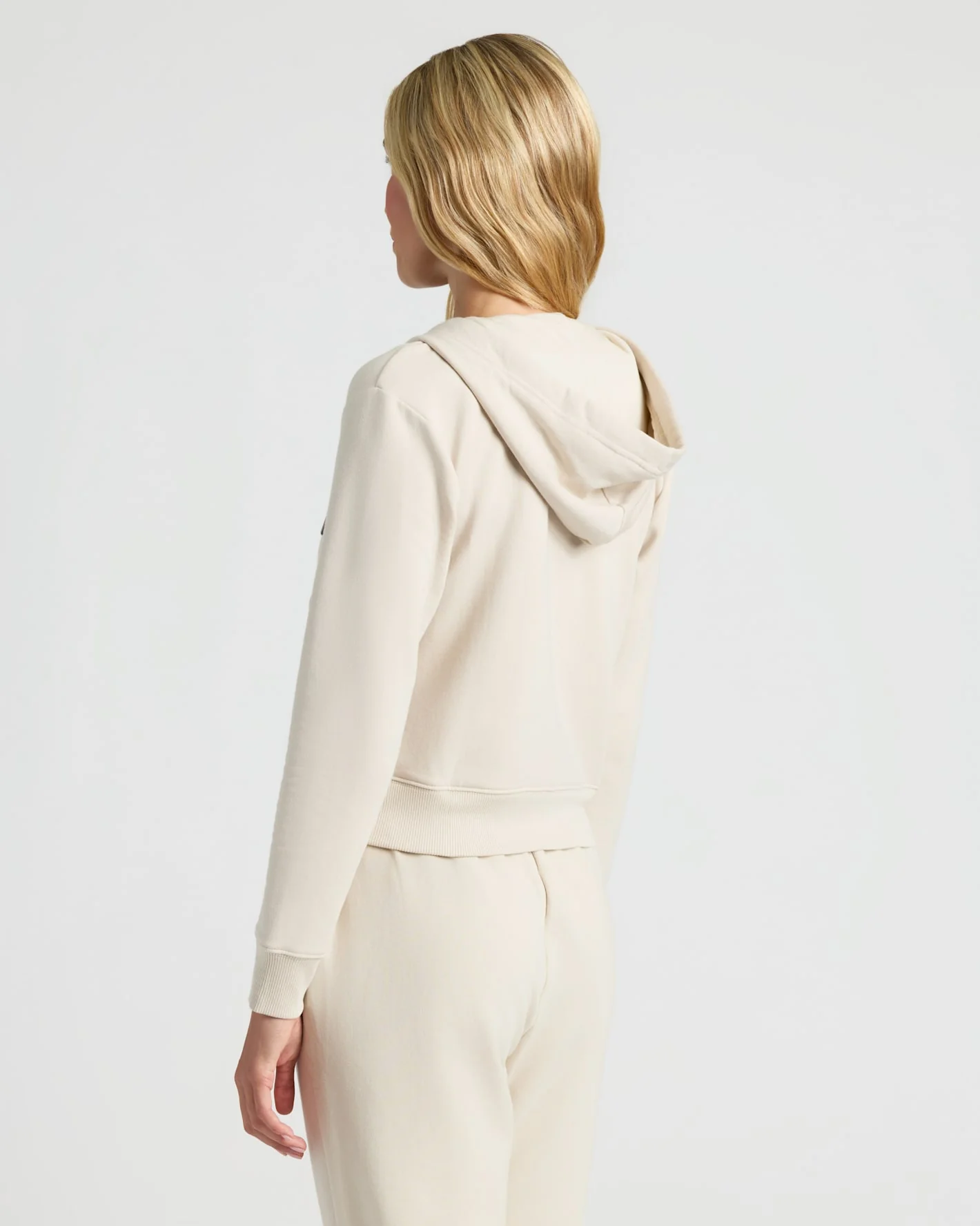 Womens Oatmeal Crop Zip Hoodie - Image 4