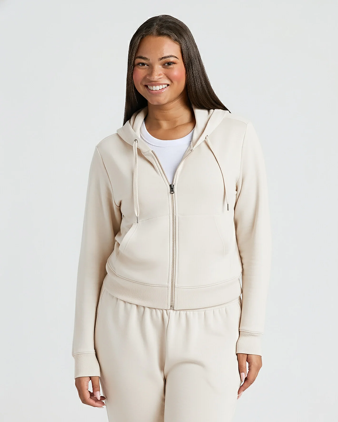 Womens Oatmeal Crop Zip Hoodie - Image 7