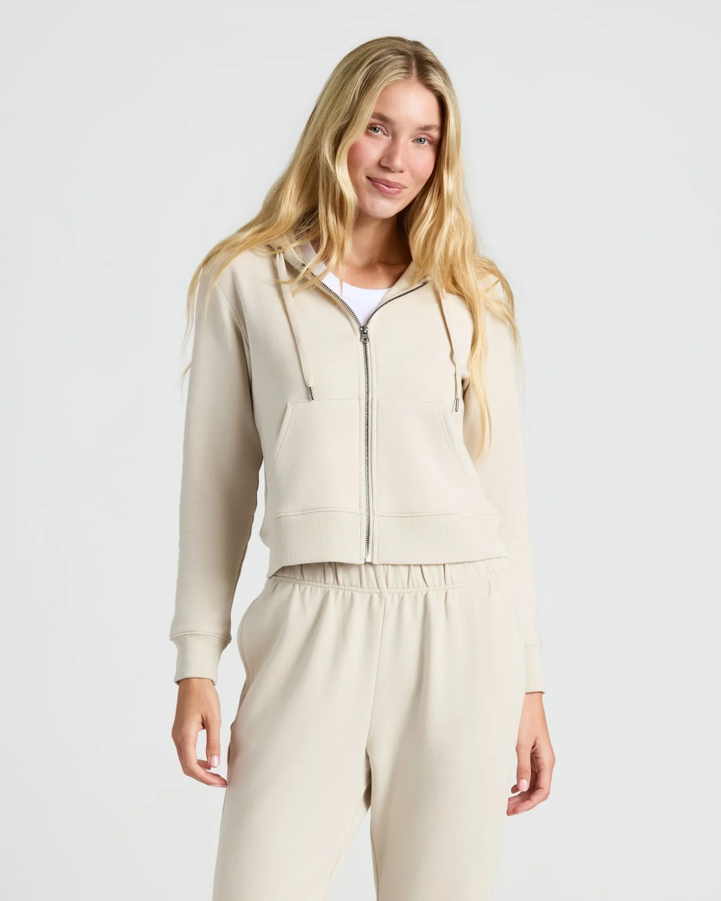 Womens Oatmeal Crop Zip Hoodie & Relaxed Jogger 2-Pack - Image 3