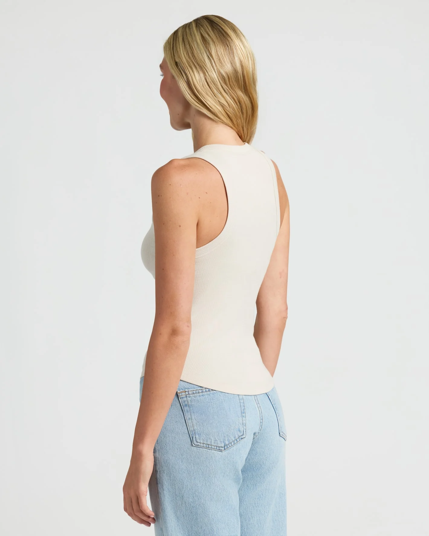 Womens Oatmeal Ribbed High Neck Tank - Image 4
