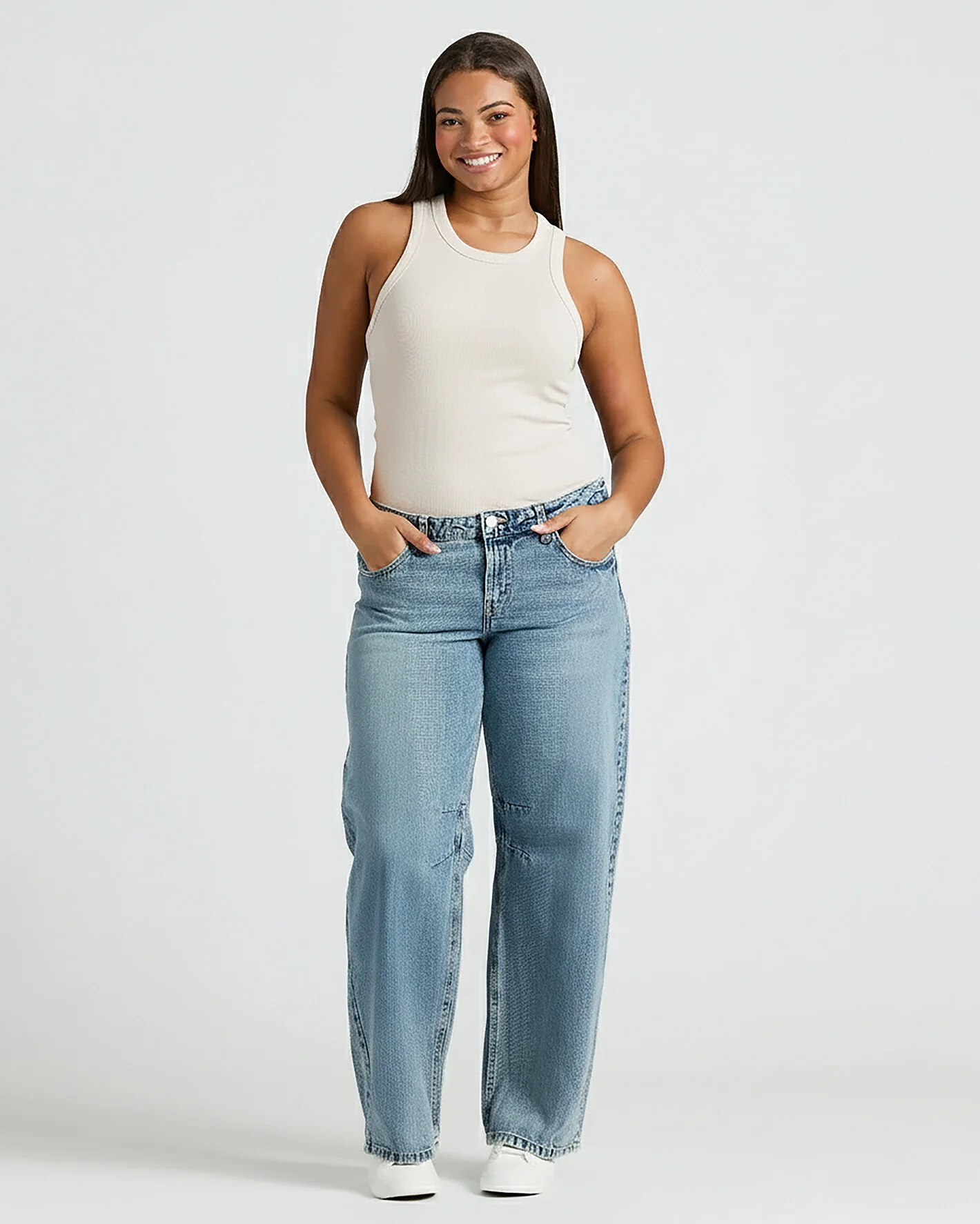 Womens Oatmeal Ribbed High Neck Tank - Image 8