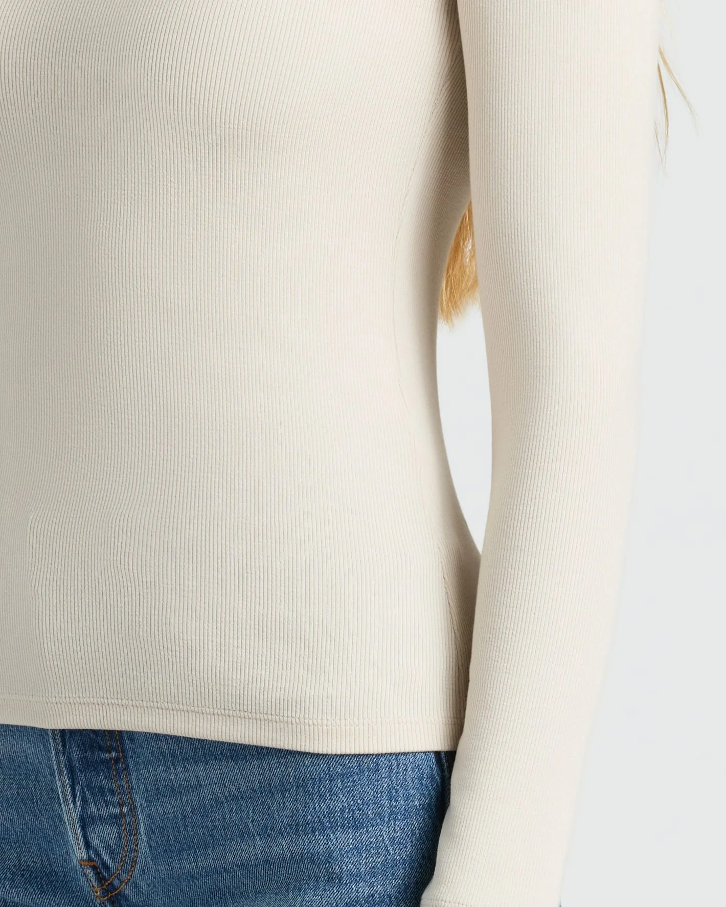 Womens Oatmeal Ribbed Long Sleeve Scoop Neck Tee - Image 6