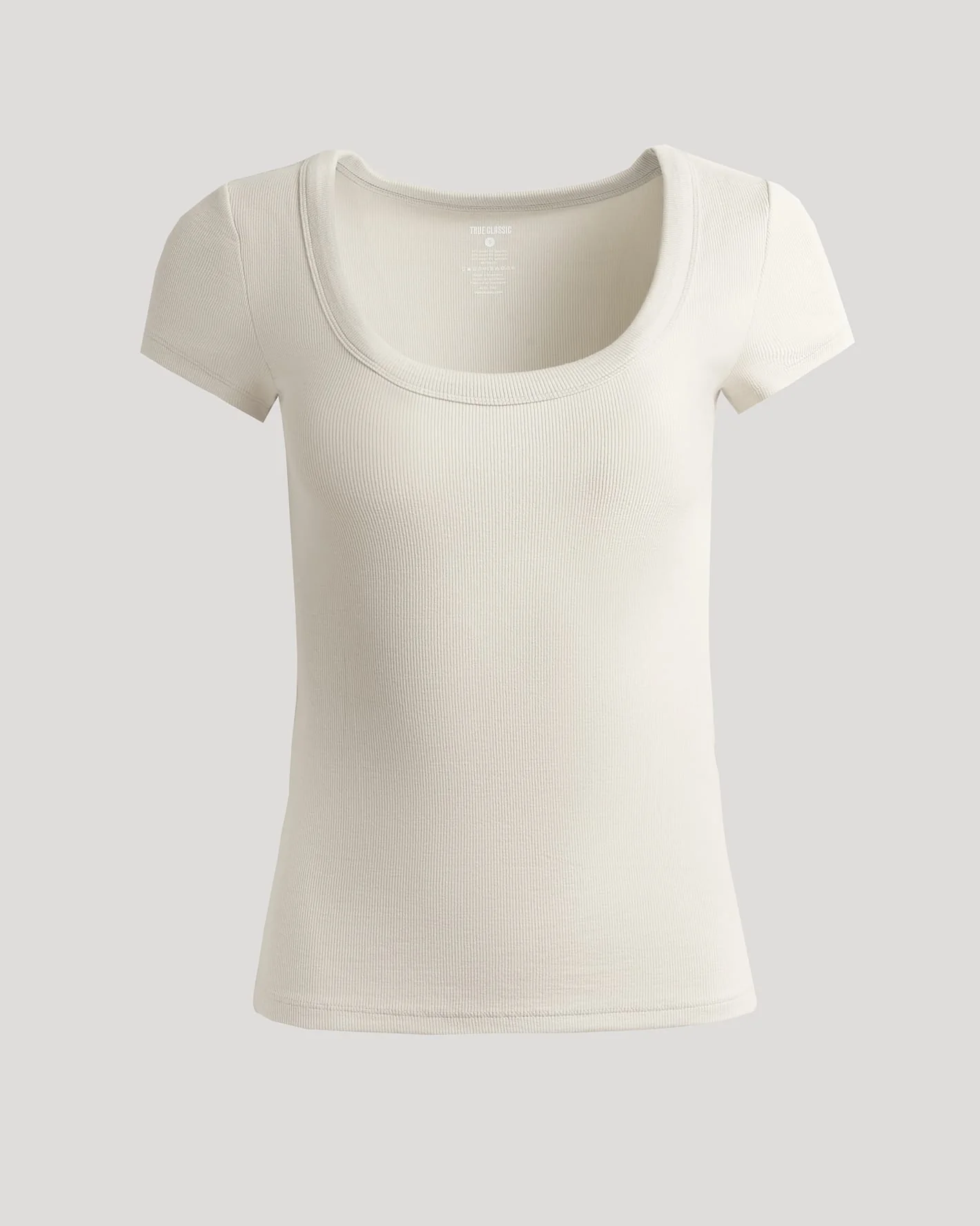 Womens Oatmeal Ribbed U-Neck Tee - Image 2