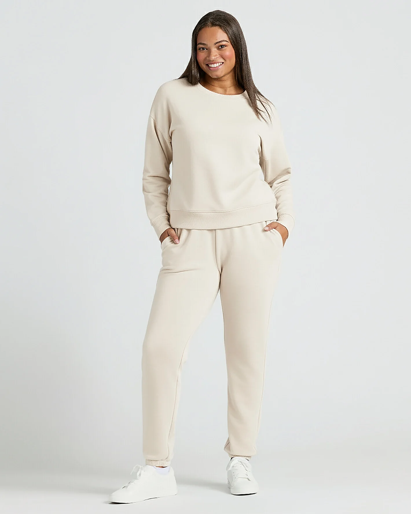 Womens Oatmeal Slouch Pullover Crew - Image 8