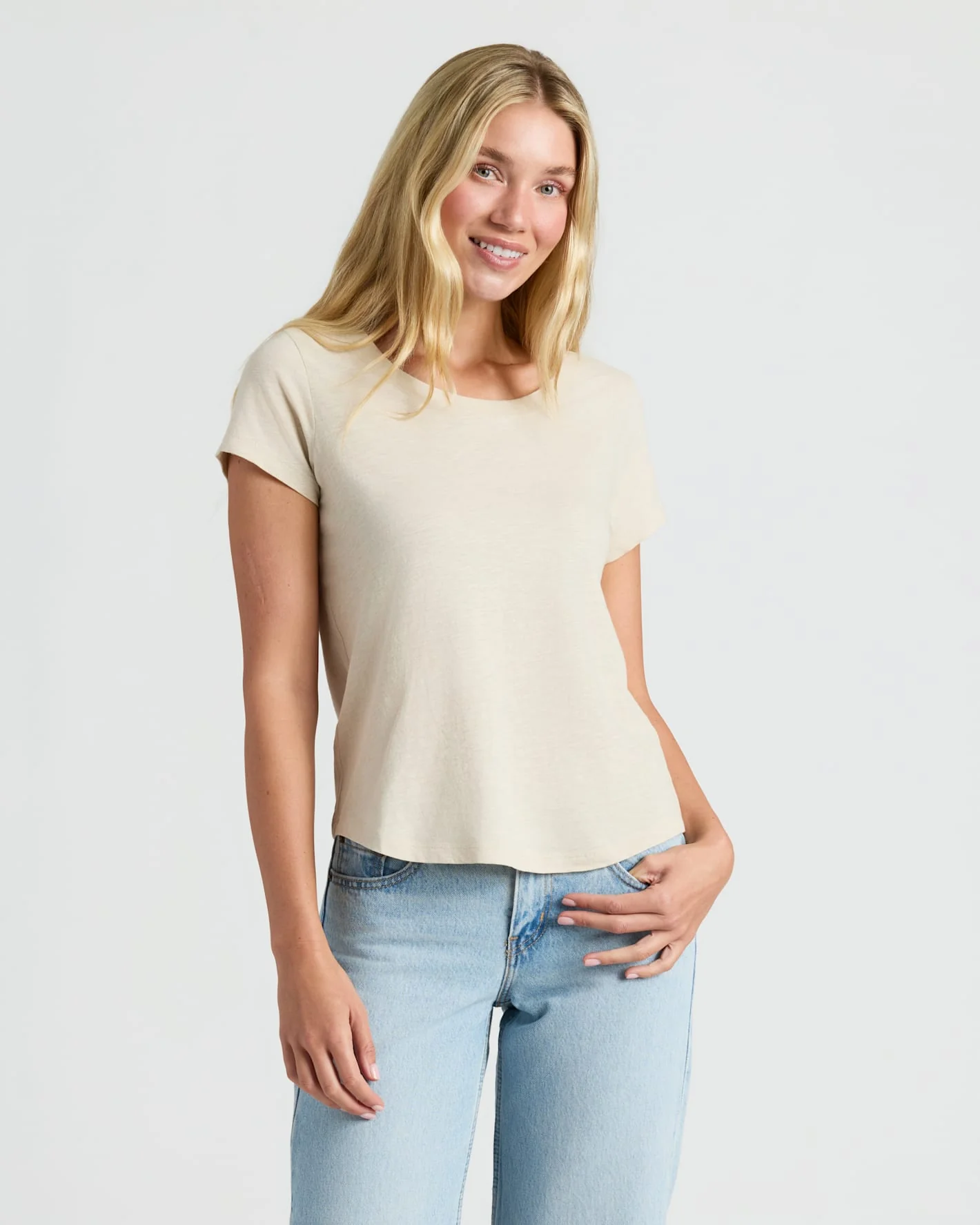 Womens Oatmeal Slub Scoop Neck Tee