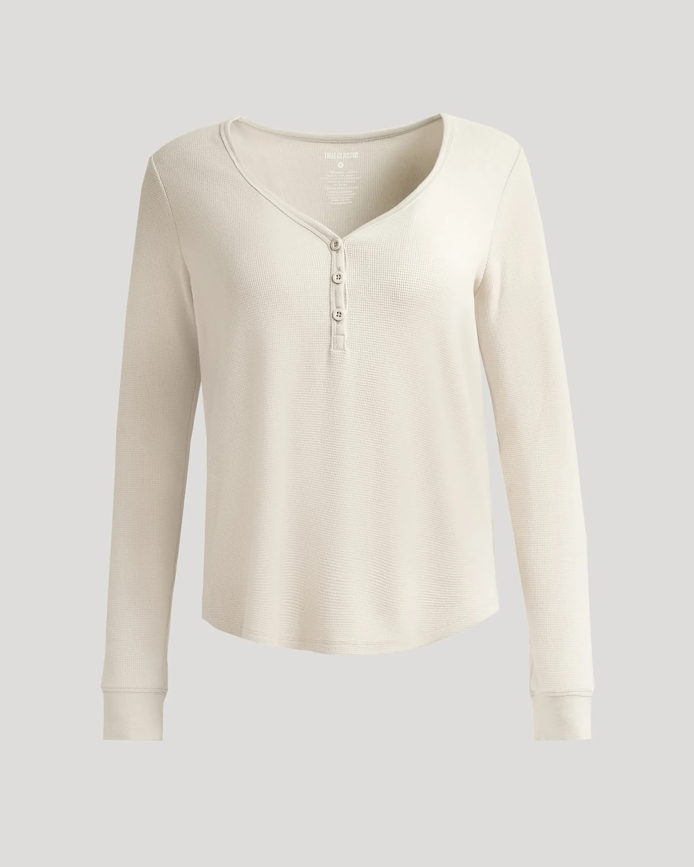 Womens Oatmeal Waffle Long Sleeve Boxy Henley - Image 2