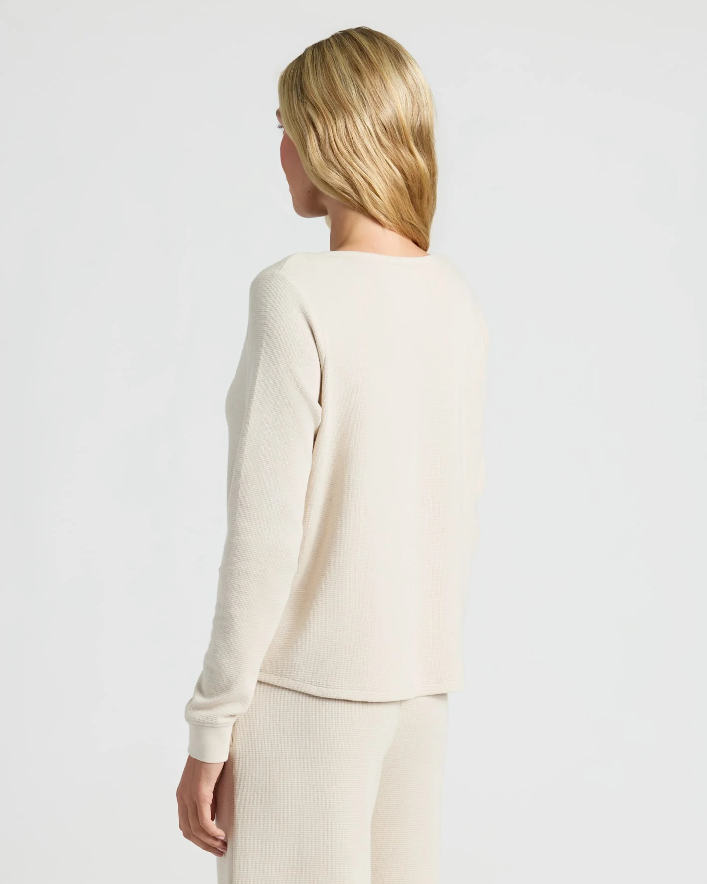 Womens Oatmeal Waffle Long Sleeve Boxy Henley - Image 4