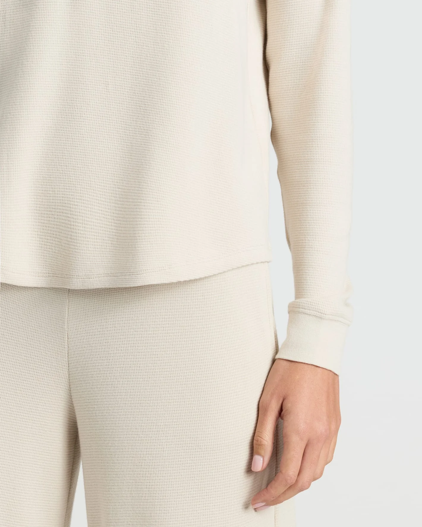 Womens Oatmeal Waffle Long Sleeve Boxy Henley - Image 6