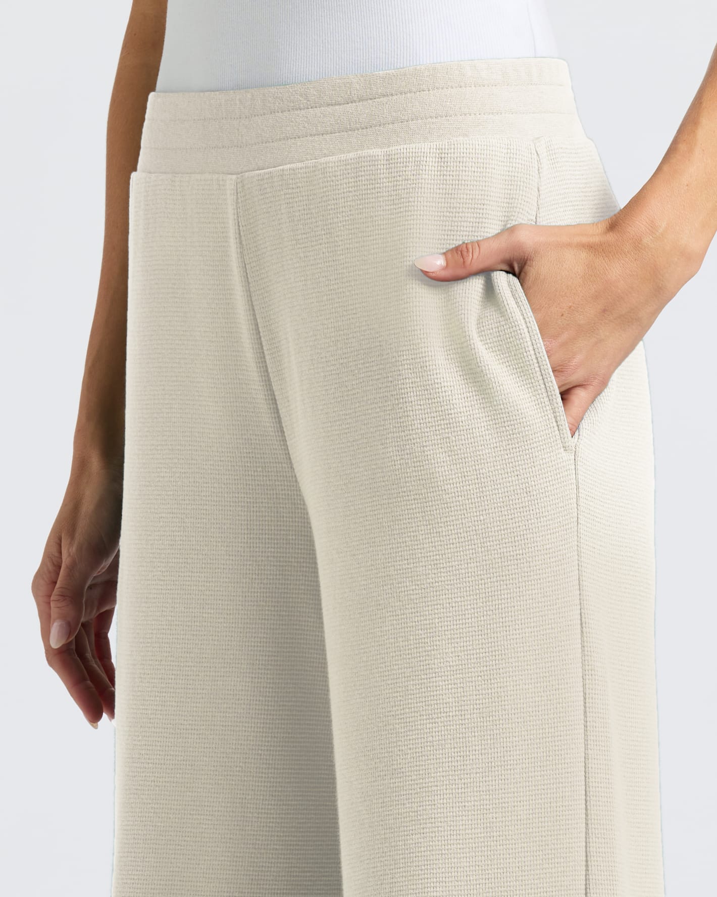 Womens Oatmeal Waffle Wide Leg Pants - Image 5