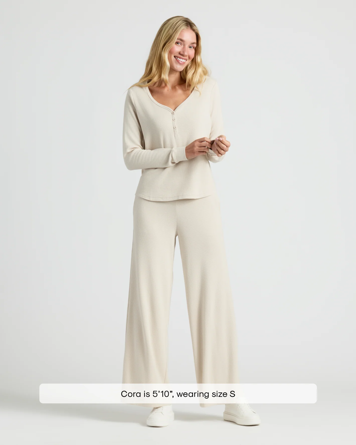 Womens Oatmeal Waffle Wide Leg Pants - Image 3