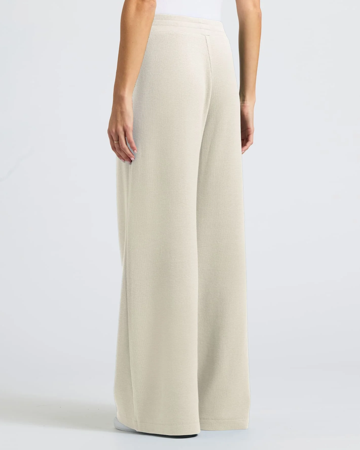 Womens Oatmeal Waffle Wide Leg Pants - Image 4