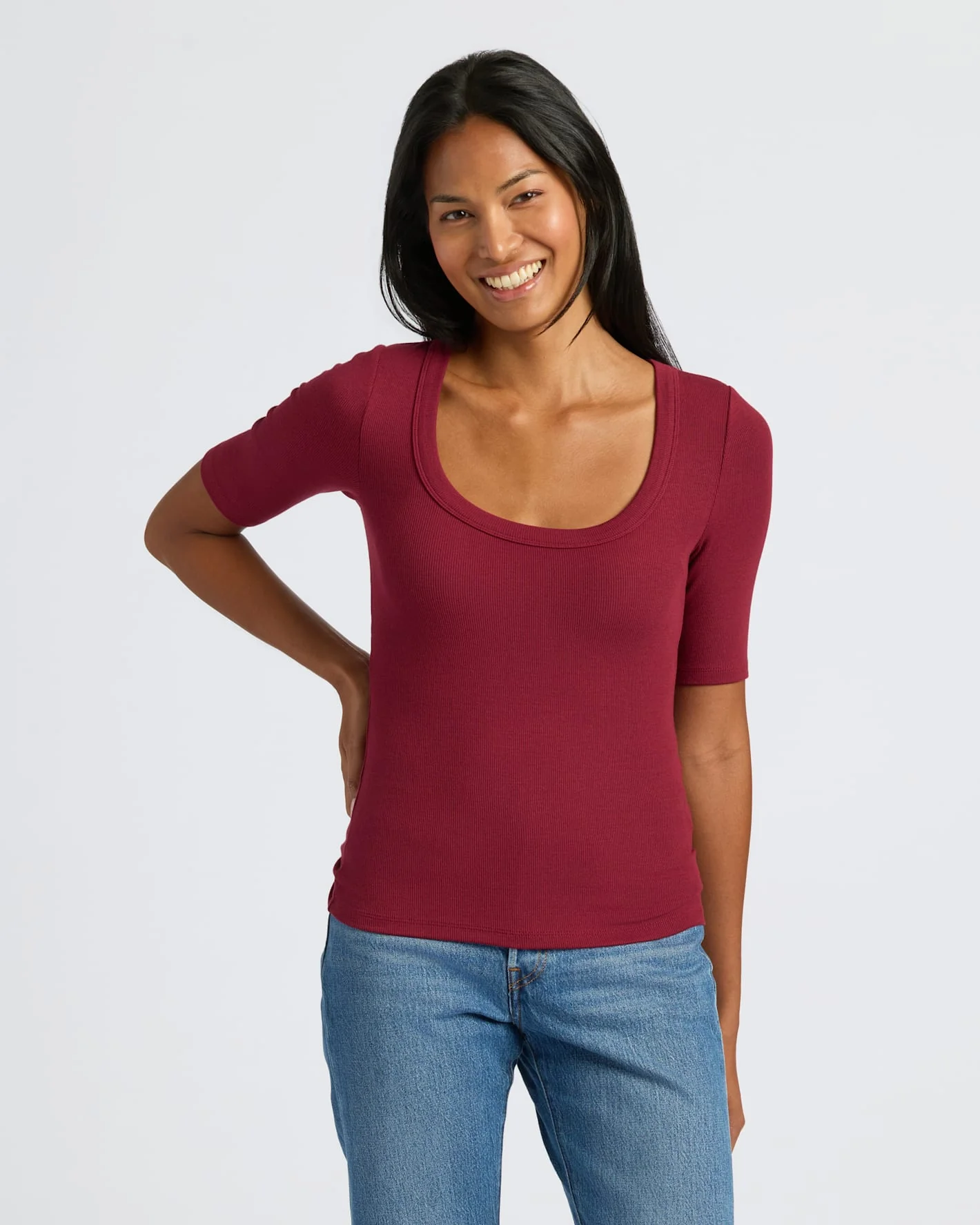 Womens Ribbed 3/4 Sleeve Scoop Neck Tee 3-Pack - Image 4
