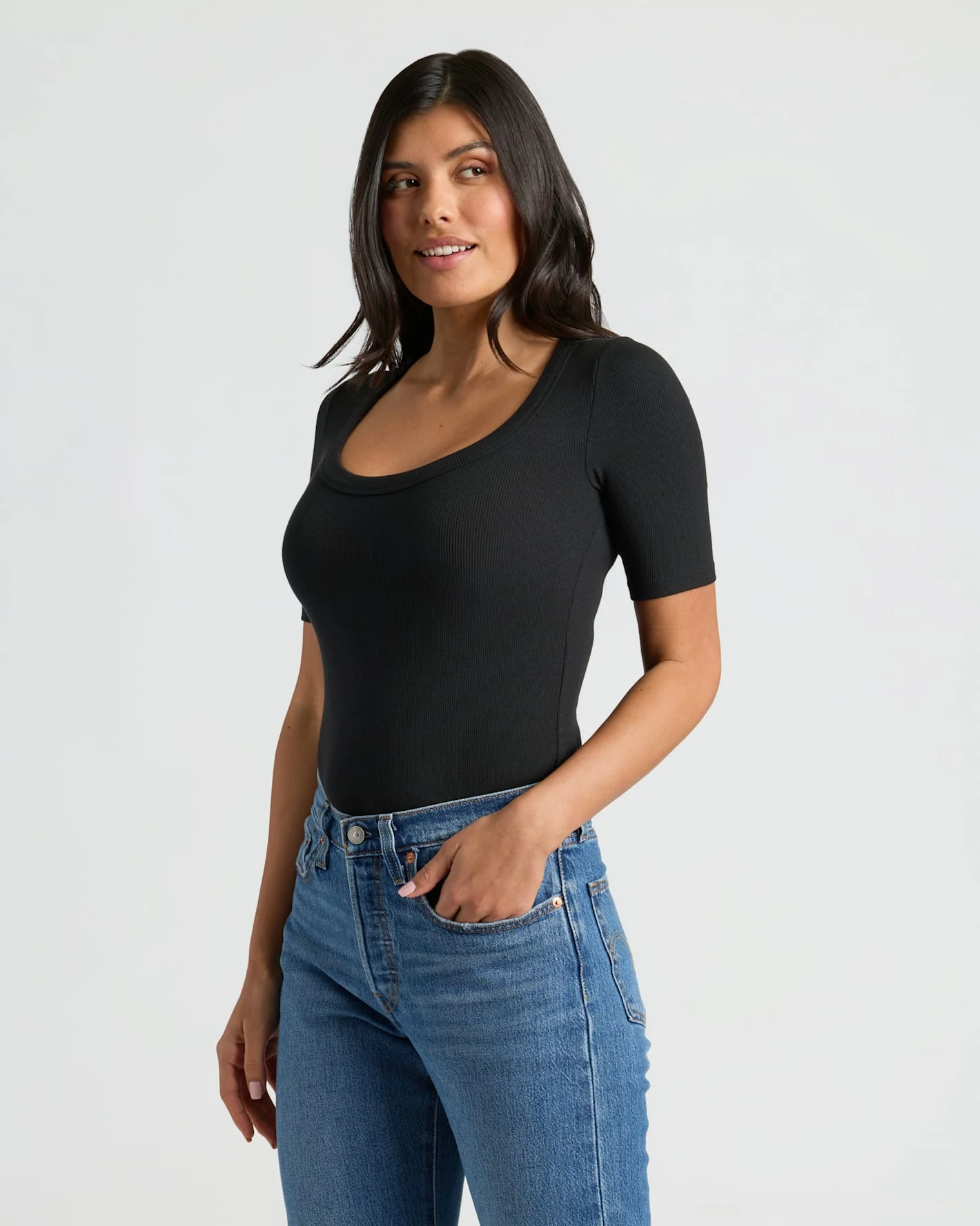 Womens Ribbed 3/4 Sleeve Scoop Neck Tee 3-Pack - Image 6