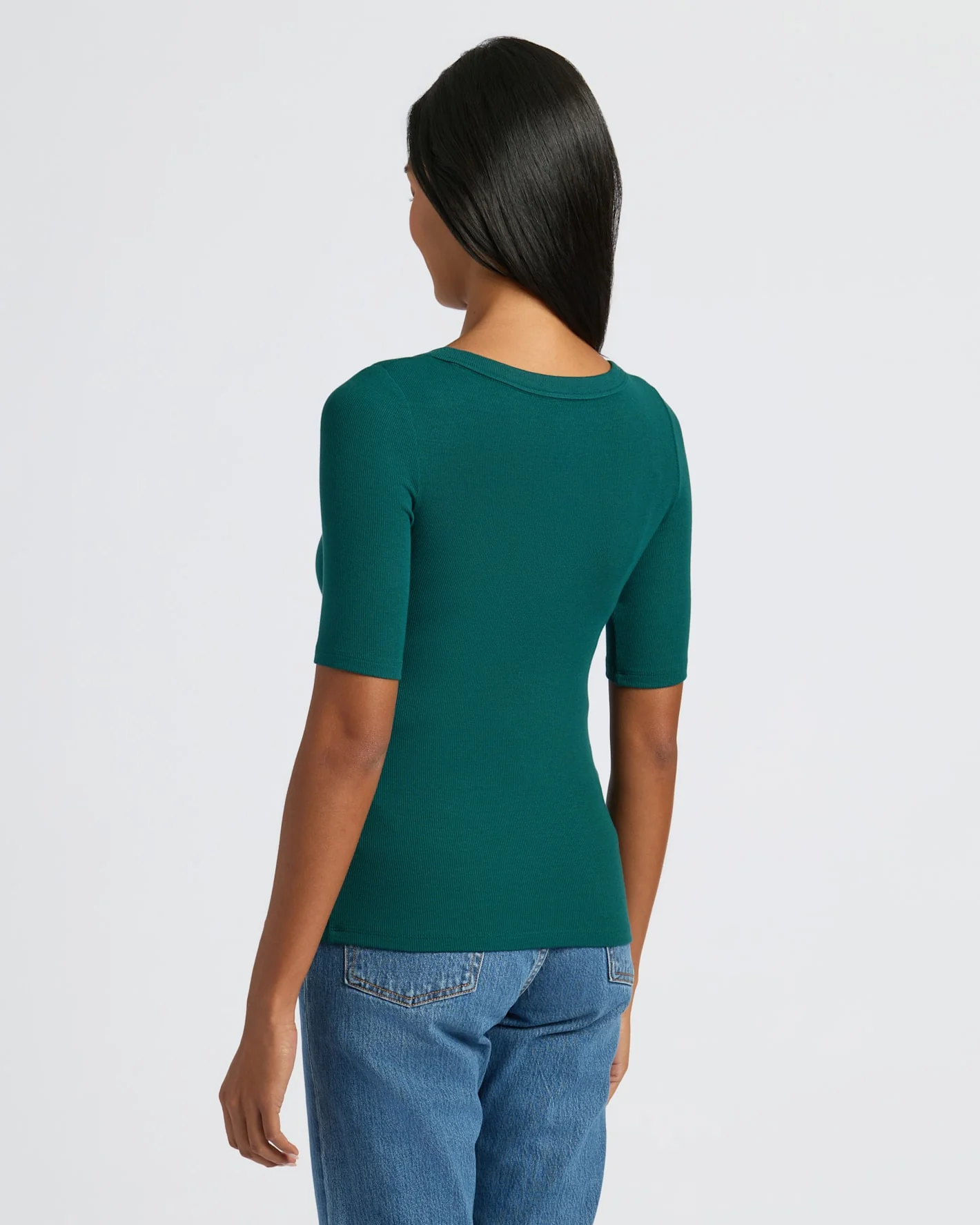 Womens Deep Emerald Ribbed 3/4 Sleeve Scoop Neck Tee - Image 4