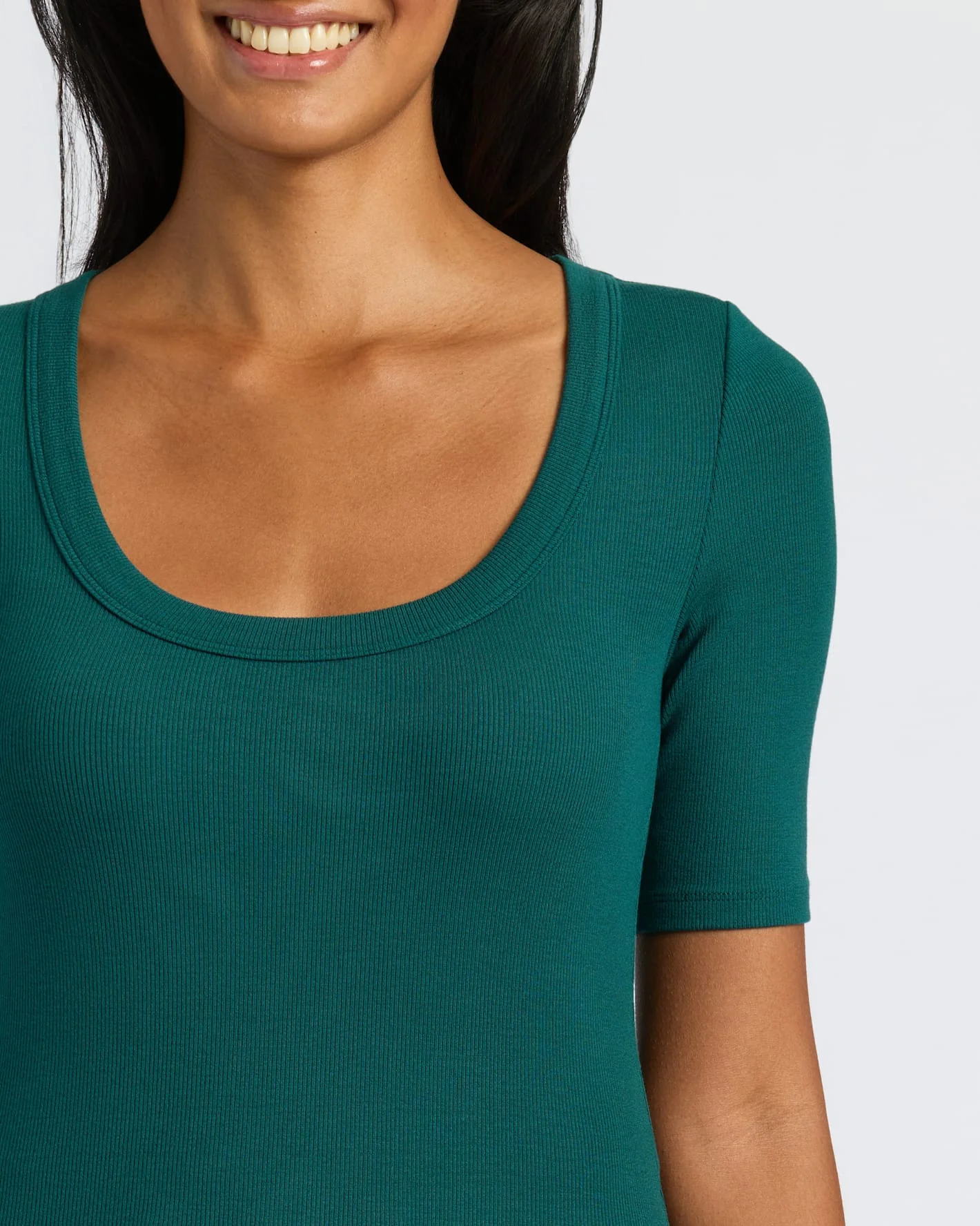 Womens Deep Emerald Ribbed 3/4 Sleeve Scoop Neck Tee - Image 5