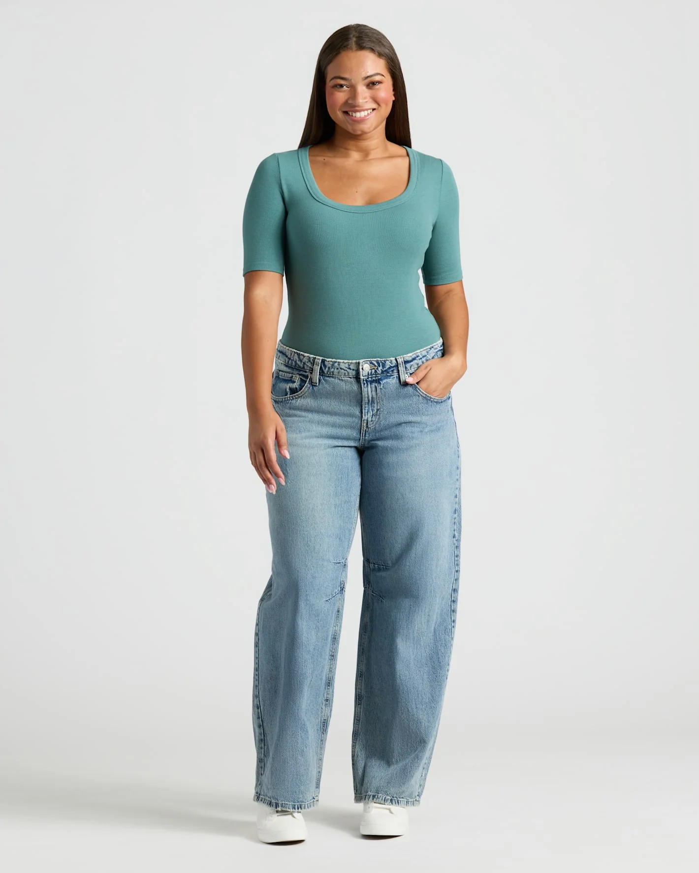 Womens Stormcloud Ribbed 3/4 Sleeve Scoop Neck Tee - Image 3