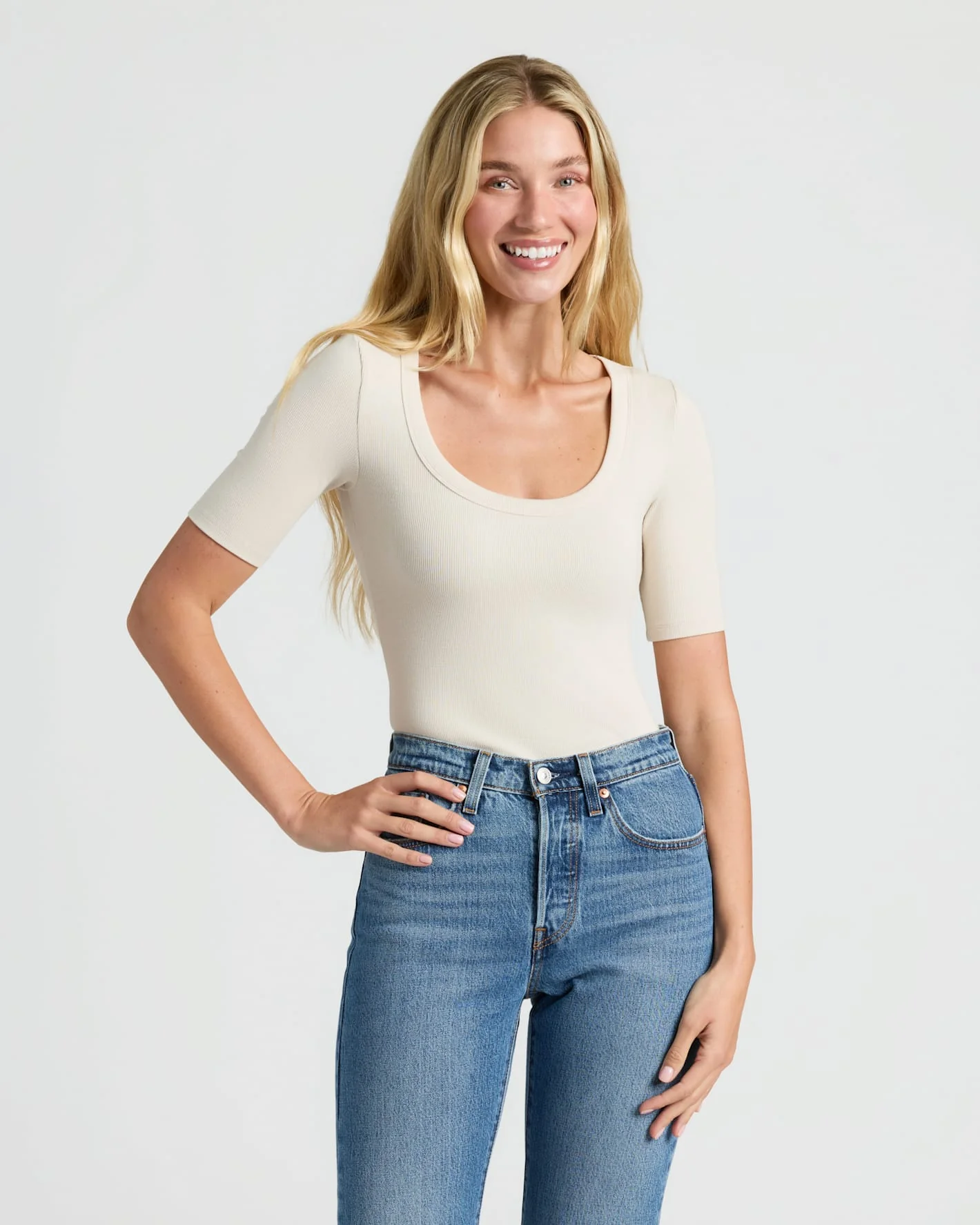 Womens Ribbed 3/4 Sleeve Scoop Neck Tee 6-Pack - Image 2