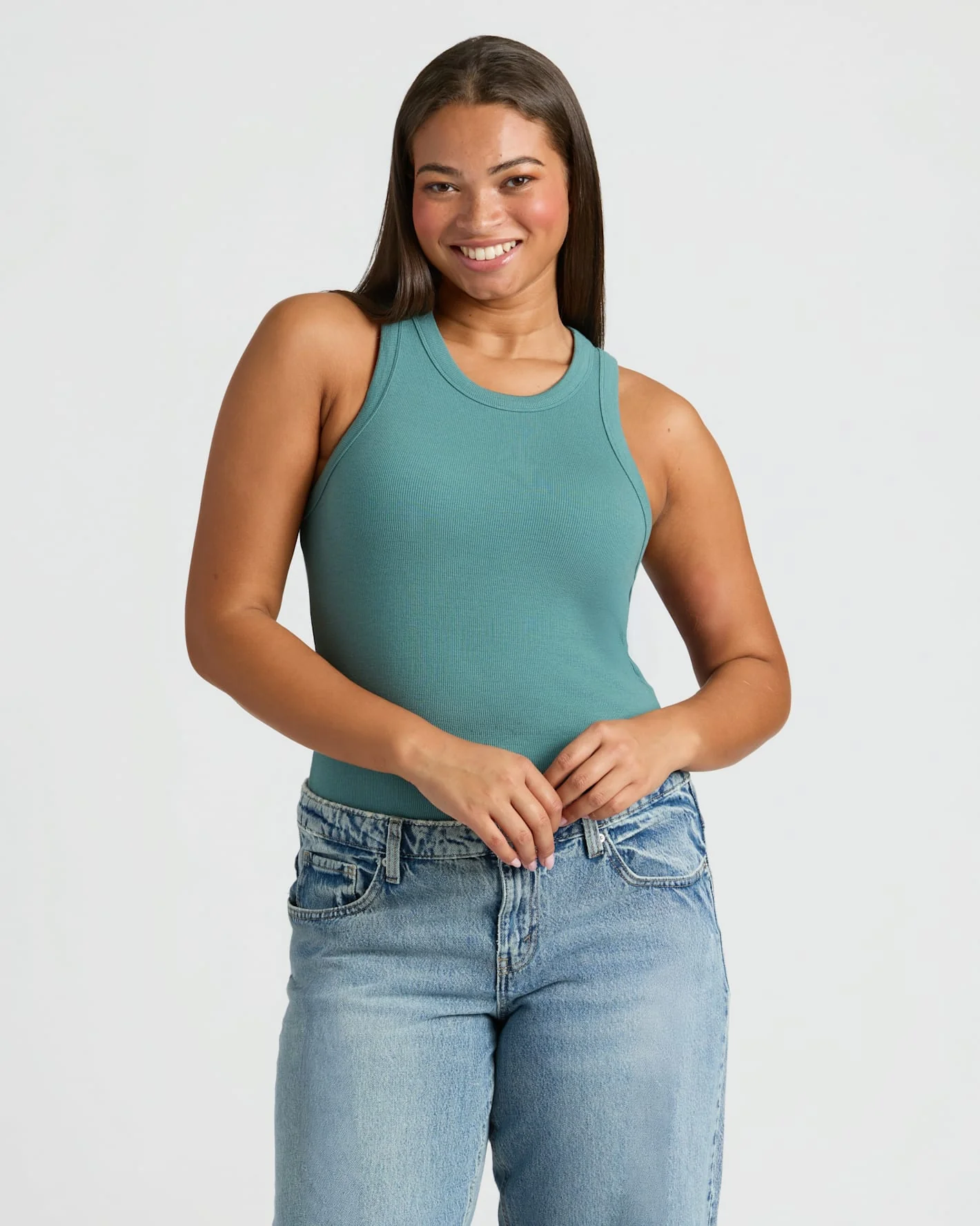 Womens Stormcloud Ribbed High Neck Tank