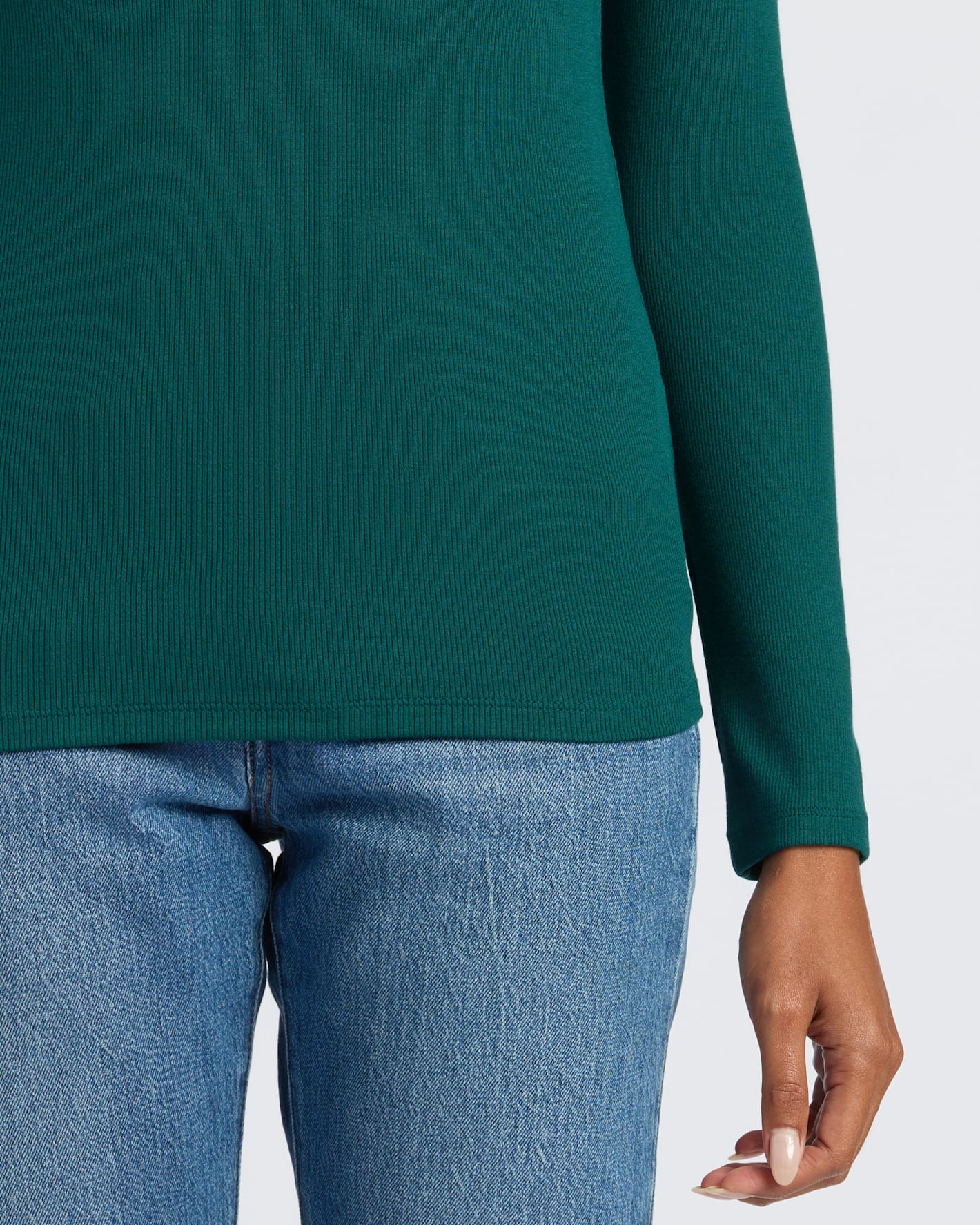 Womens Deep Emerald Ribbed Long Sleeve Scoop Neck Tee - Image 7