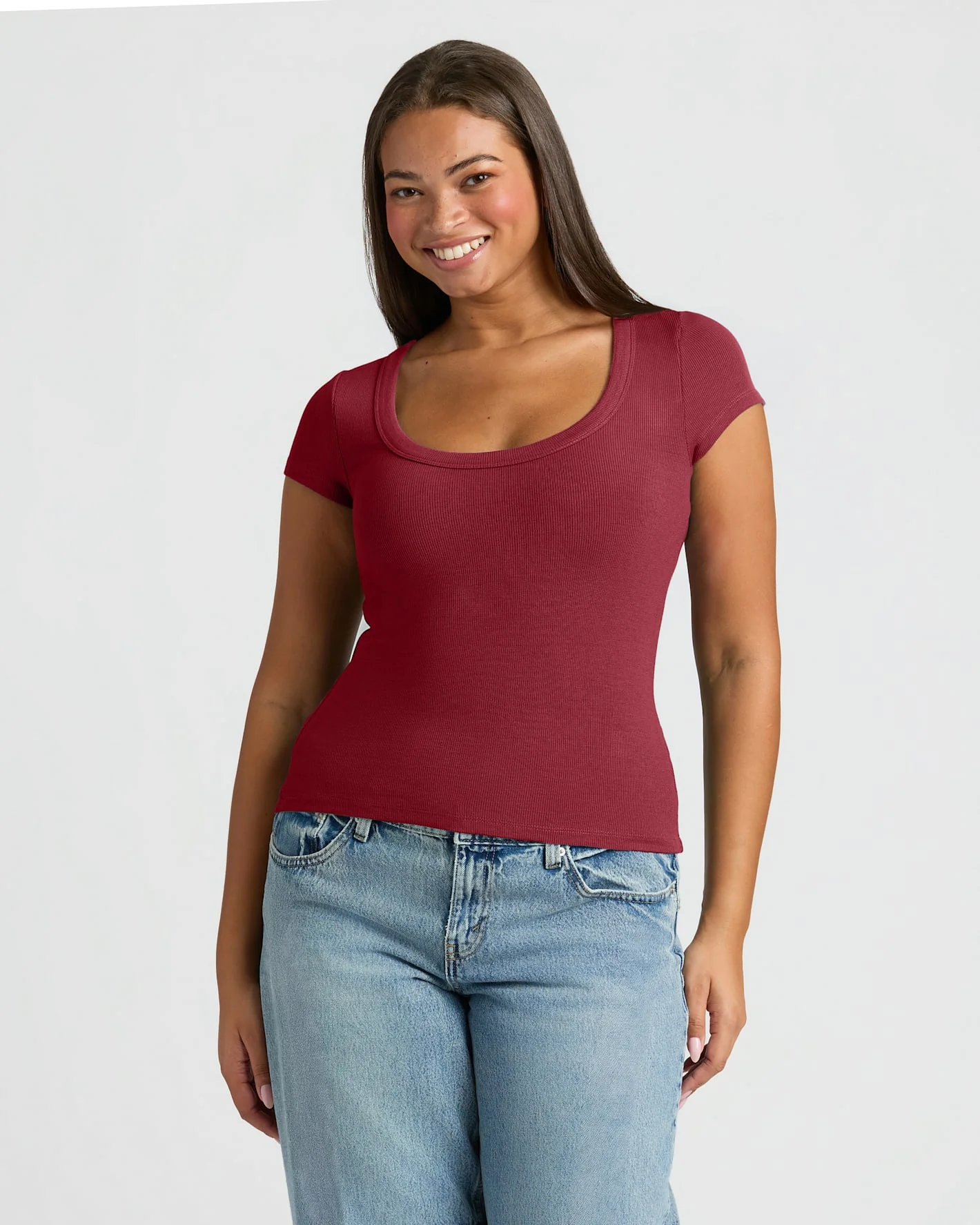 Womens Ribbed U-Neck Tee 6-Pack - Image 6