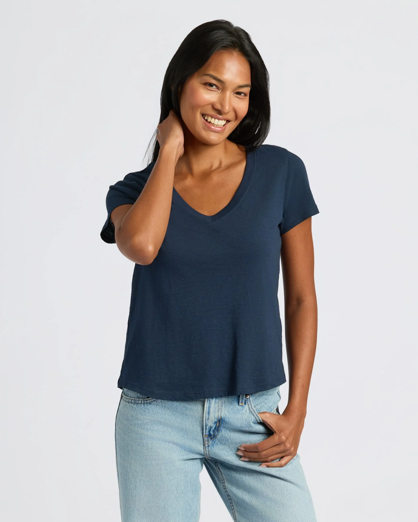 Womens Staple Relaxed Slub V-Neck Tee 4-Pack - Image 4